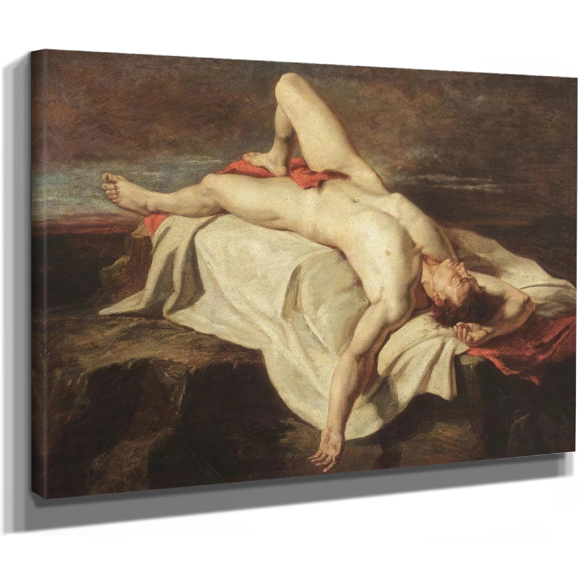 Academic Study Of A Male Nude Lying On A Shroud On Rocks By William Etty Fine Art Print