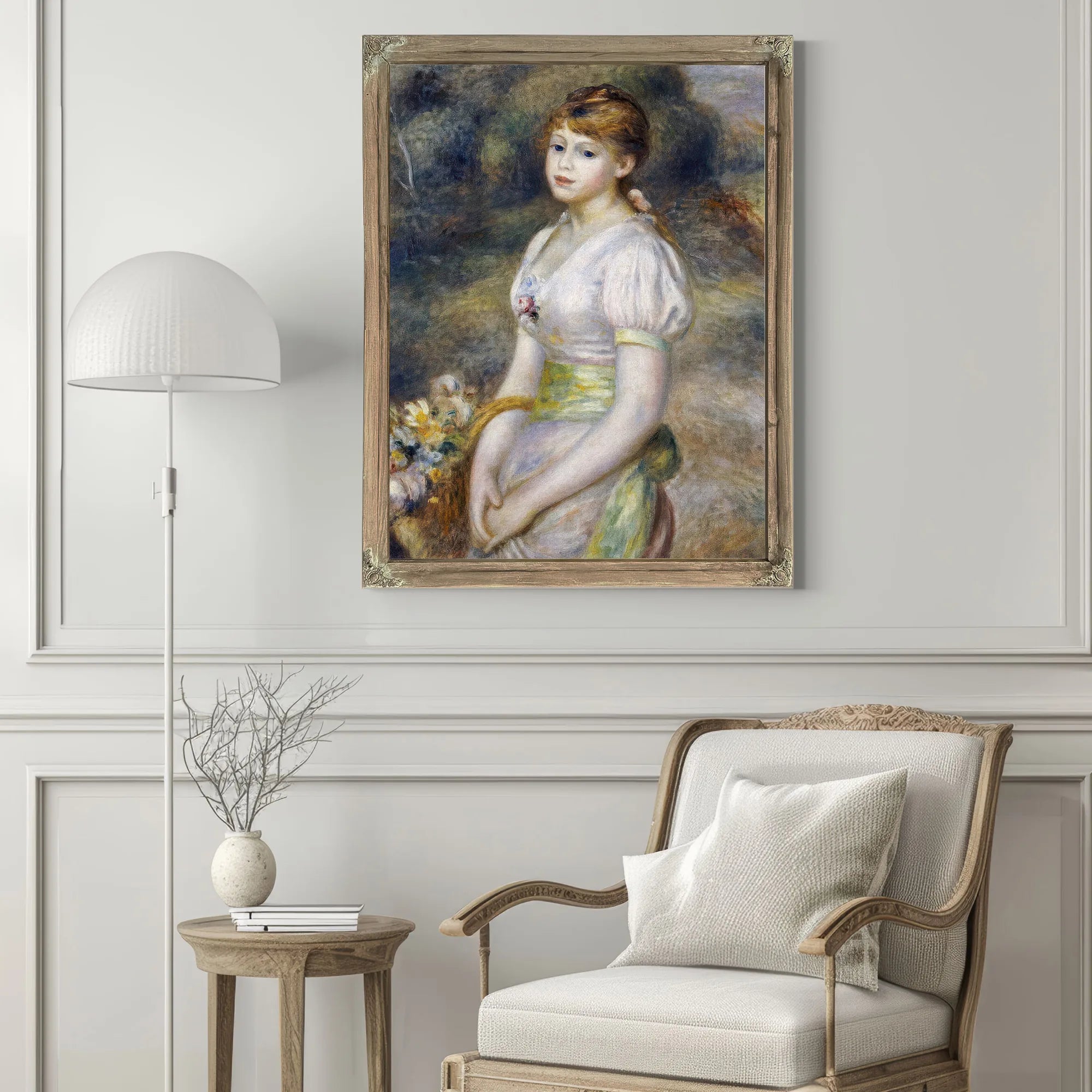 Young Girl With A Basket Of Flowers By Pierre Auguste Renoir Fine Art Print