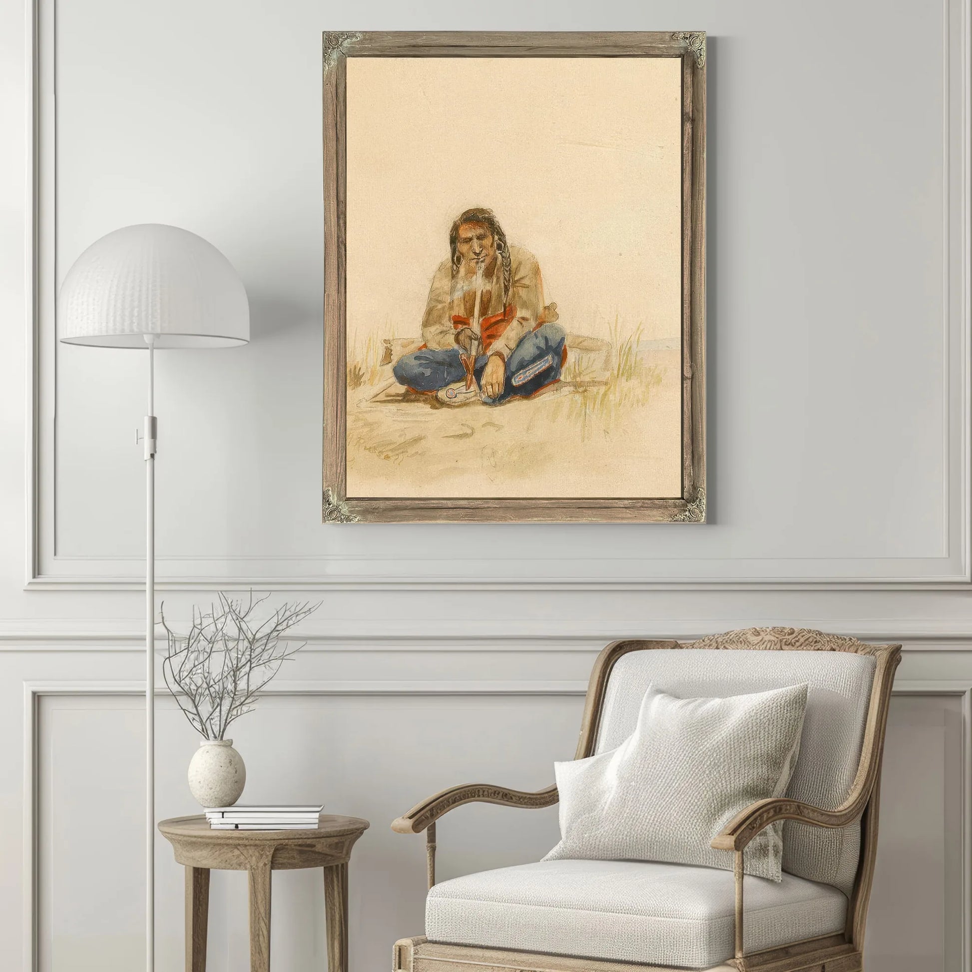 Indian Smoking Peace Pipe By Charles Marion Russell Fine Art Print