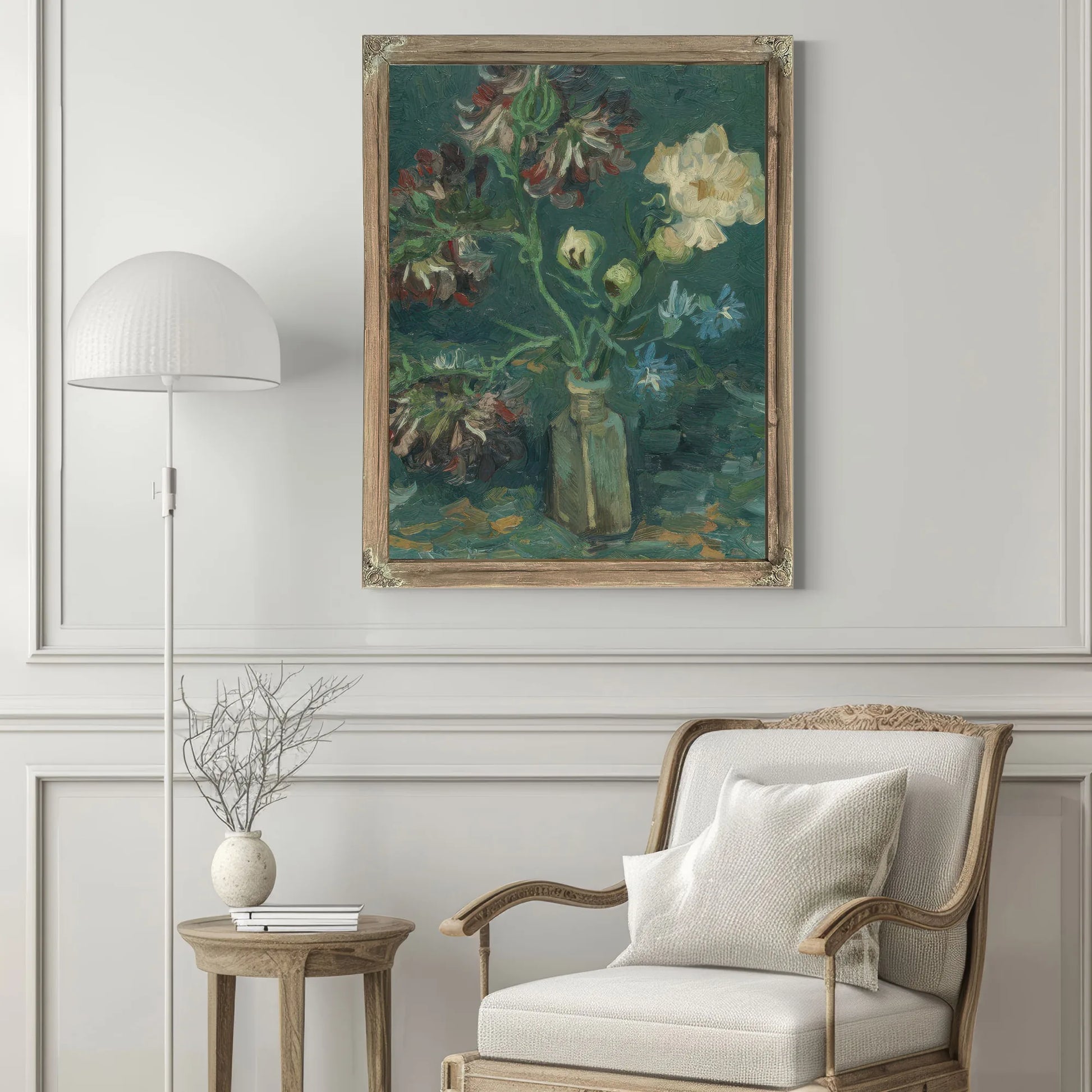 Small Bottle With Peonies And Blue Delphiniums By Vincent Van Gogh Fine Art Print