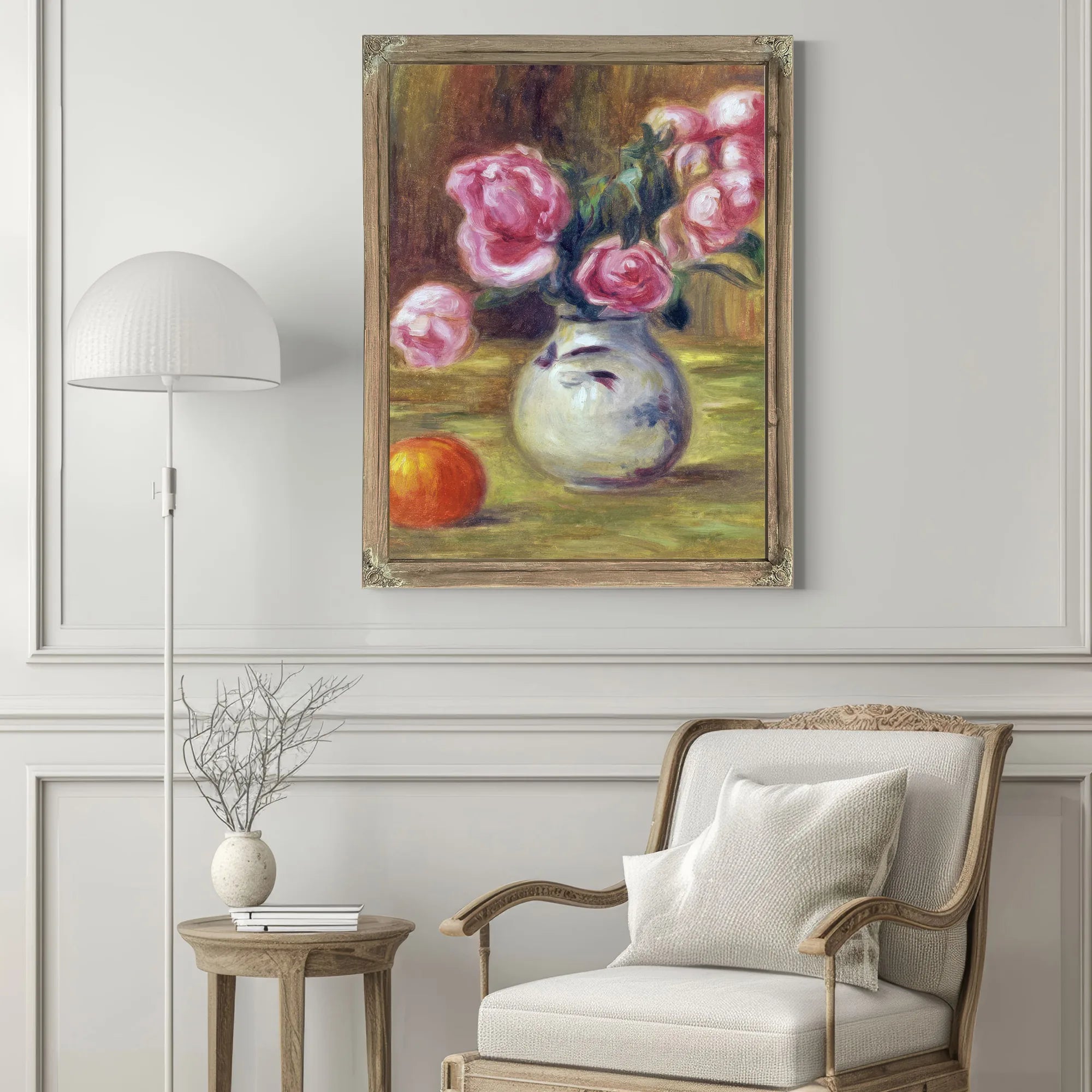 Vase De Roses Et Orange By Pierre Auguste Renoir Fine Art Print