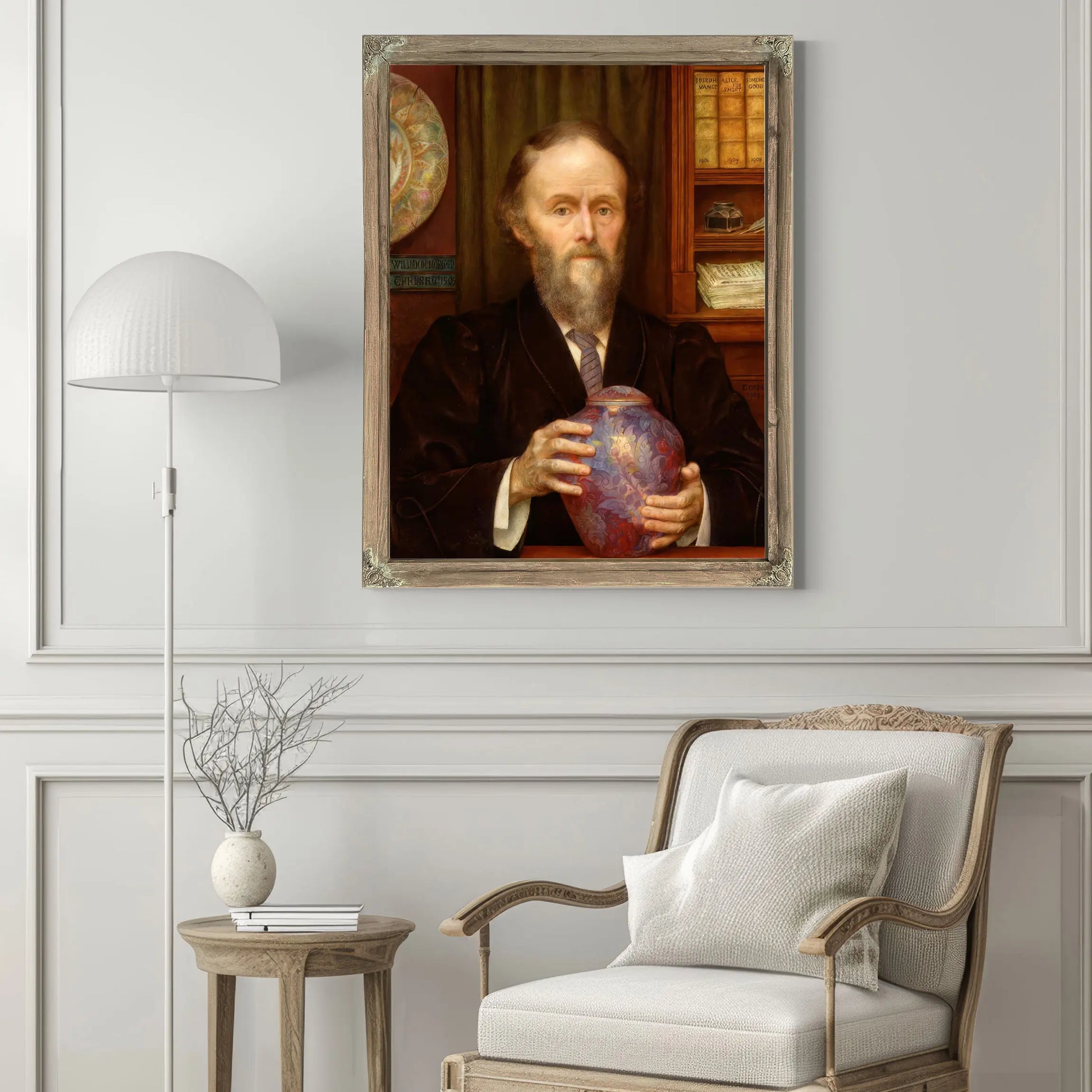 Portrait Of William De Morgan Holding Lustre Vase 1909 by Evelyn De Morgan