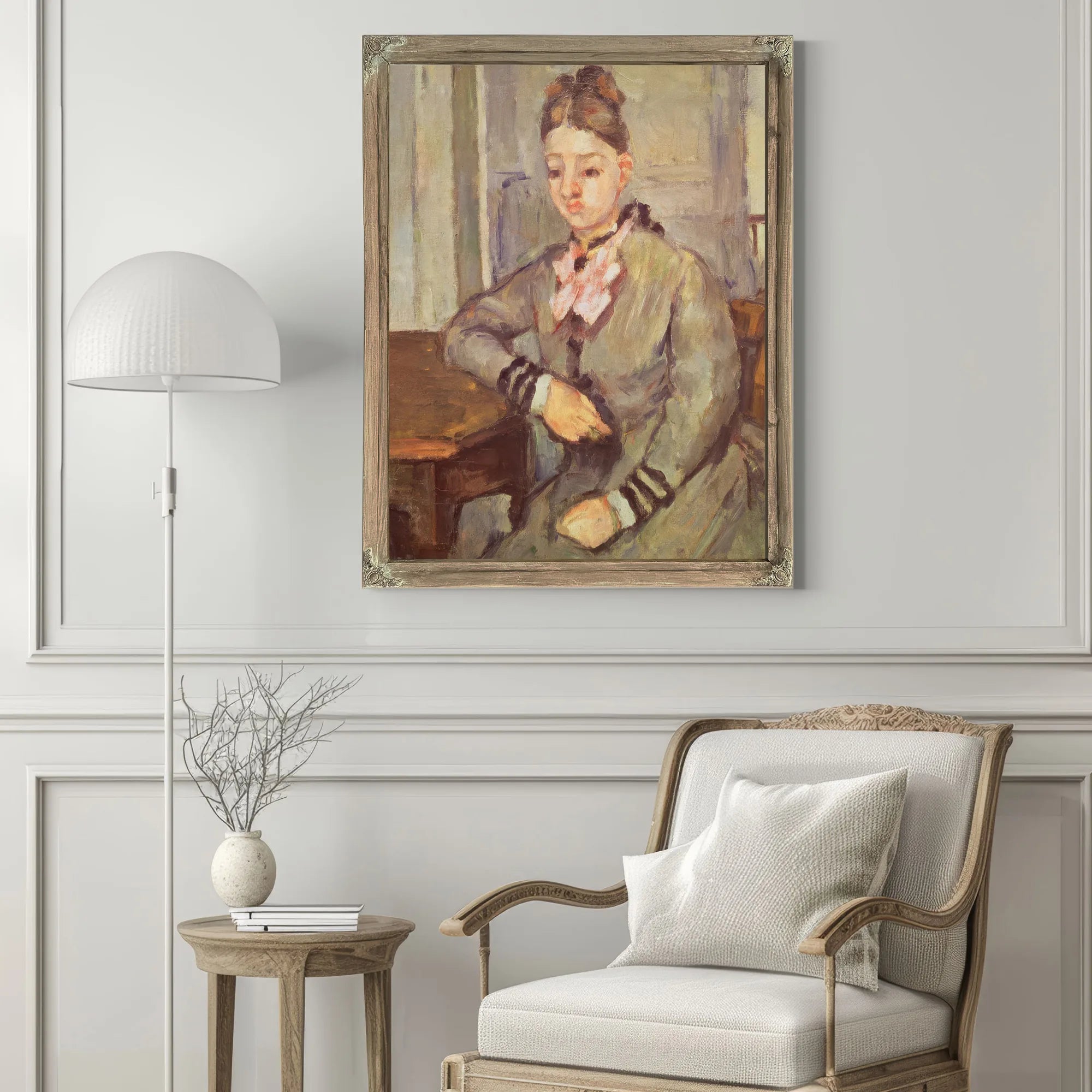 Madame Cezanne Leaning On A Table By Paul Cezanne Fine Art Print