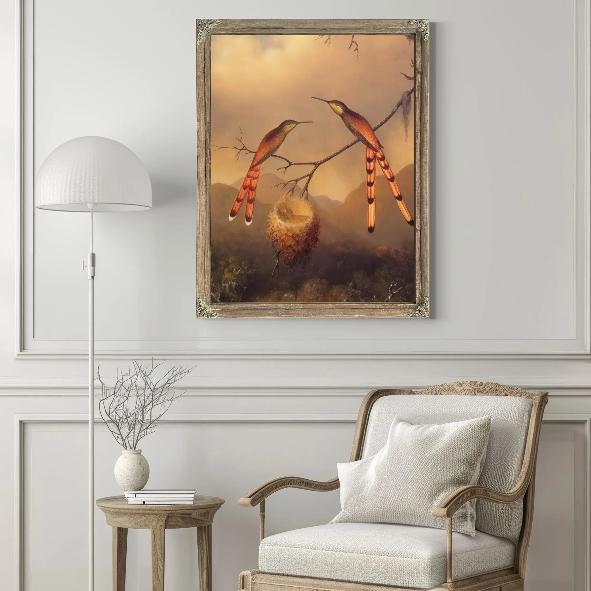 Two Hummingbirds With Their Young By Martin Johnson Heade Fine Art Print
