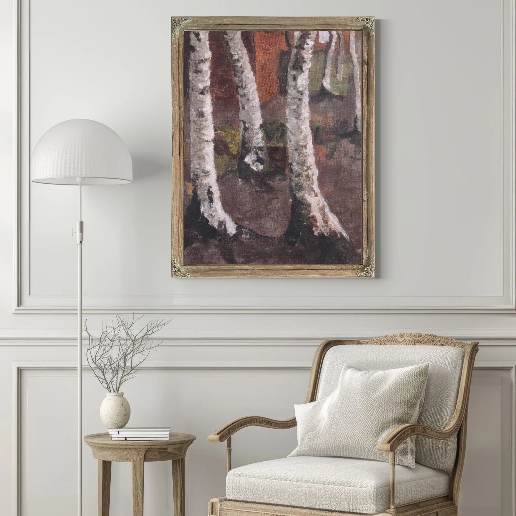 Birch Trunks Against A Red Farm By Paula Modersohn Becker Fine Art Print