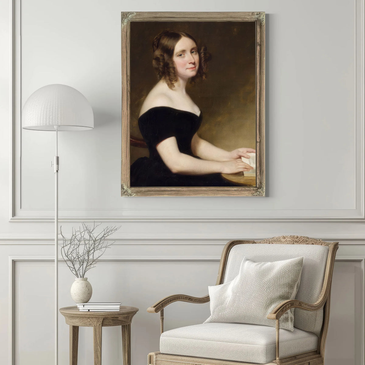 Portrait Of A Lady In A Black Gown By George Peter Alexander Healy Fine Art Print