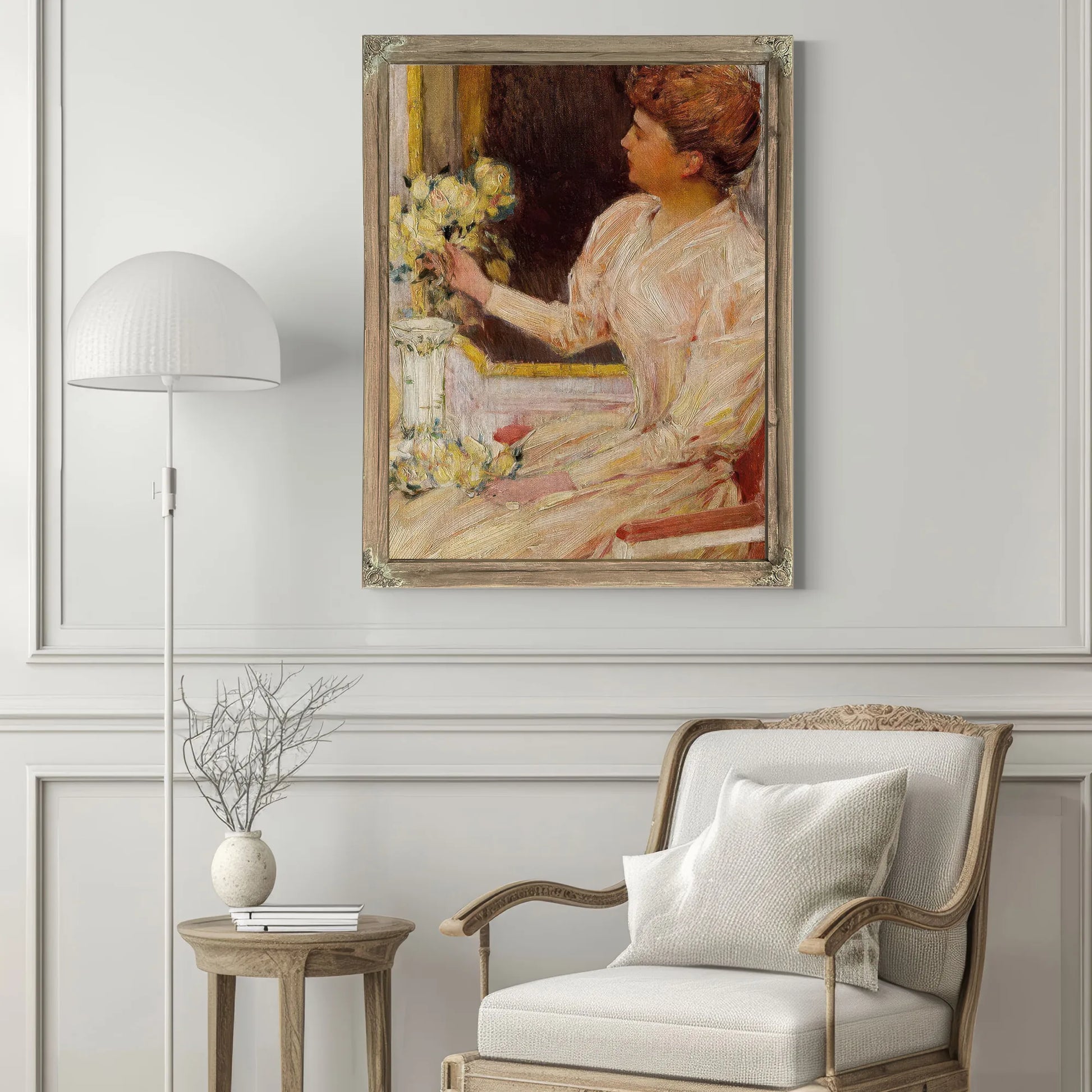 The Lady With Yellow Roses By Childe Hassam Fine Art Print