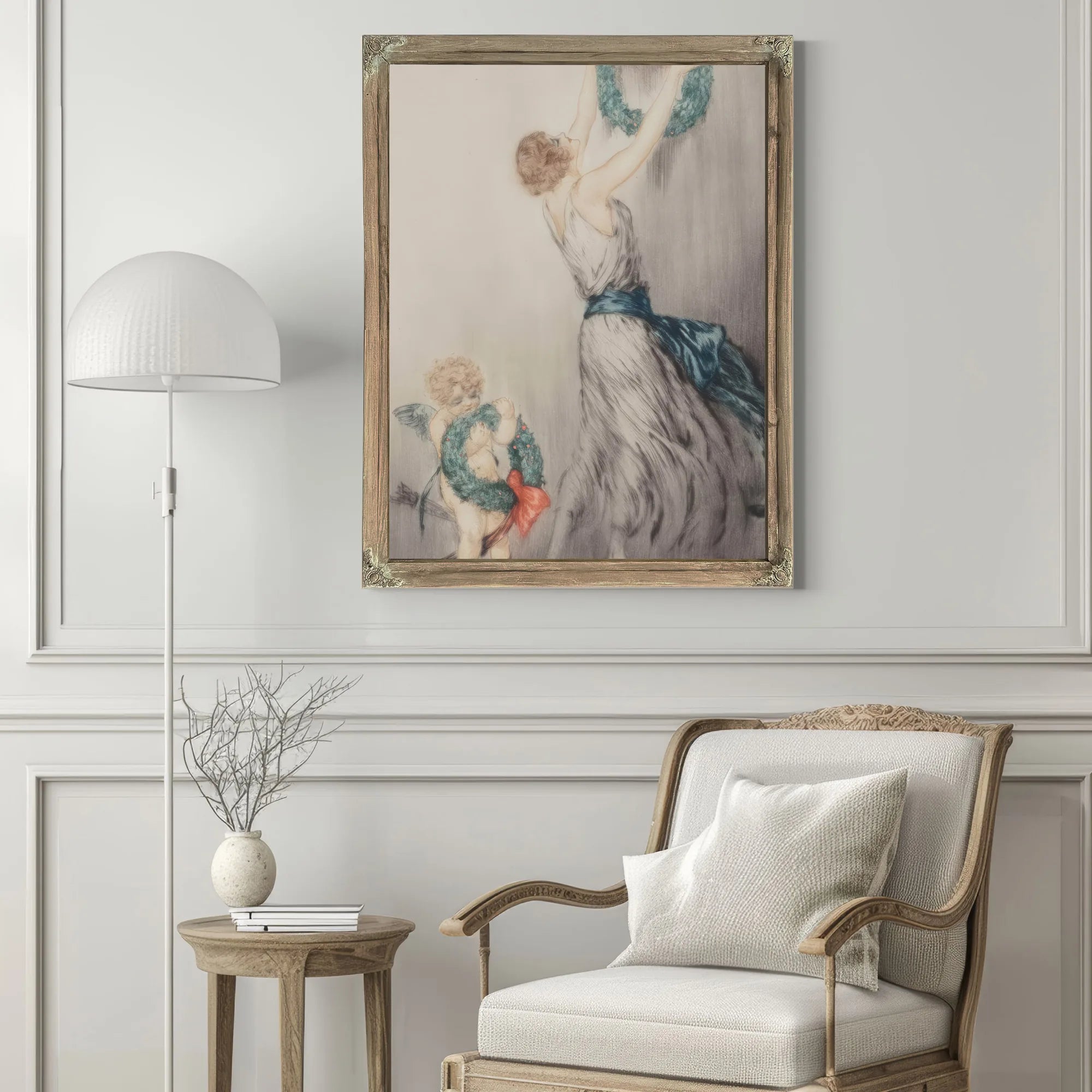 Christmas Wreath C. 1922 By Louis Icart Fine Art Print