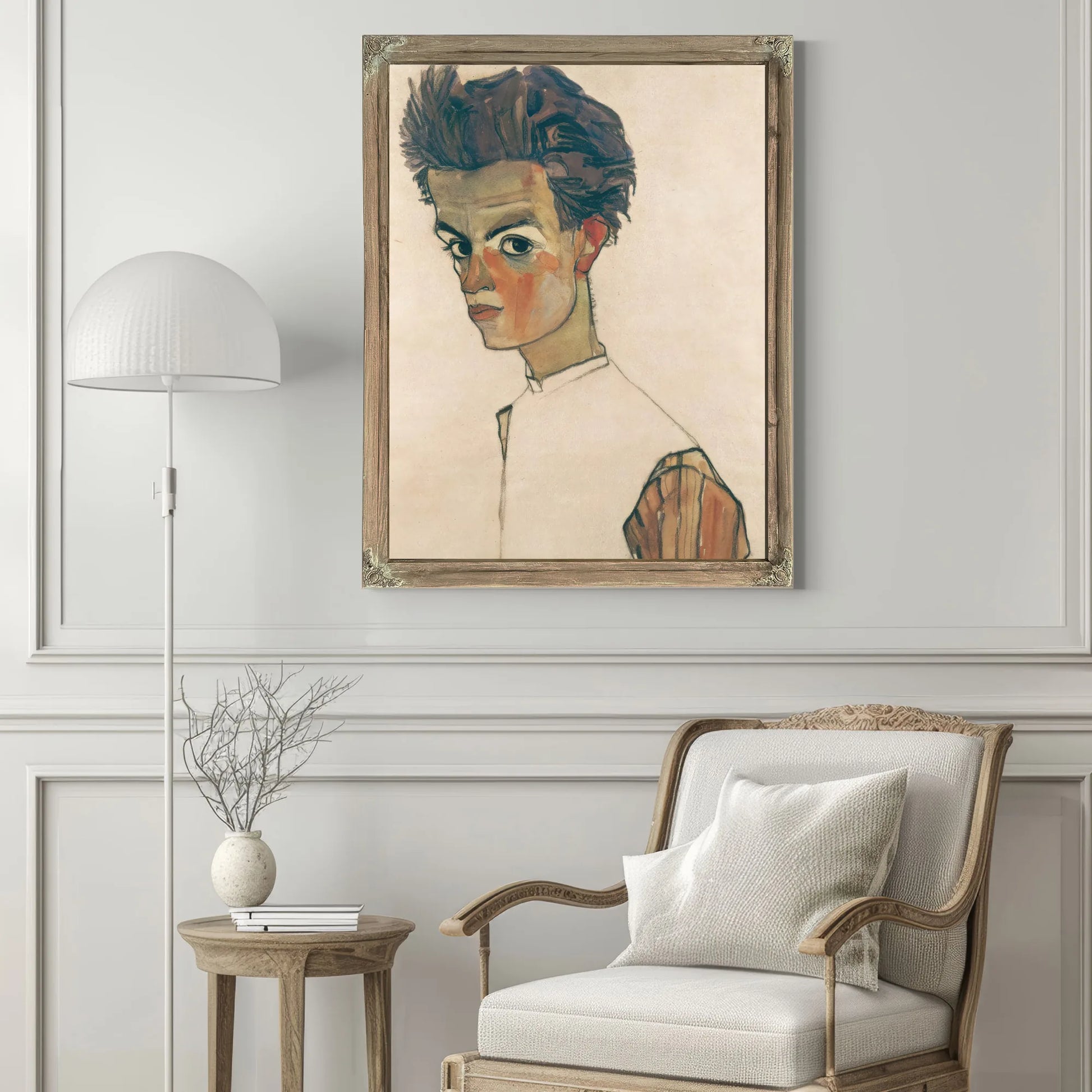 Self Portrait With Striped Shirt by Egon Schiele Fine Art Print