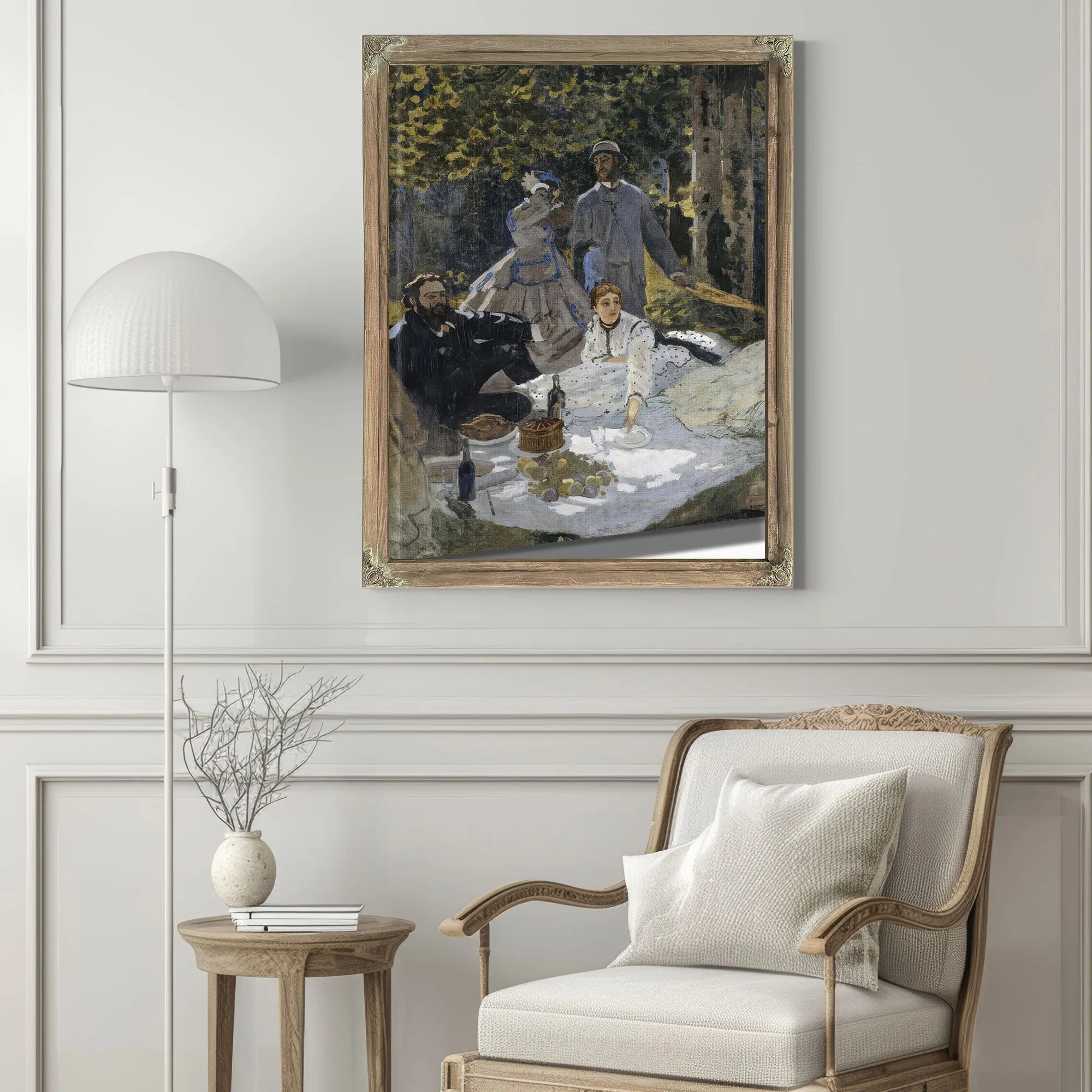 Le Dejeuner Sur L'herbe, A Chailly. Portrait Bazille Au Centre Camille Doncieux ; Courbet A Gauche By Claude Monet Fine Art Print