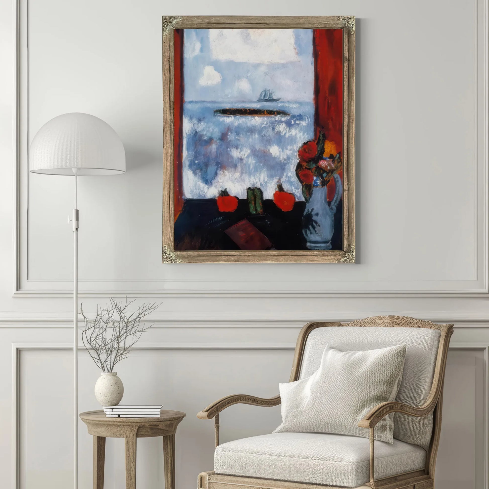 Summer Sea Window Red Curtain By Marsden Hartley Fine Art Print