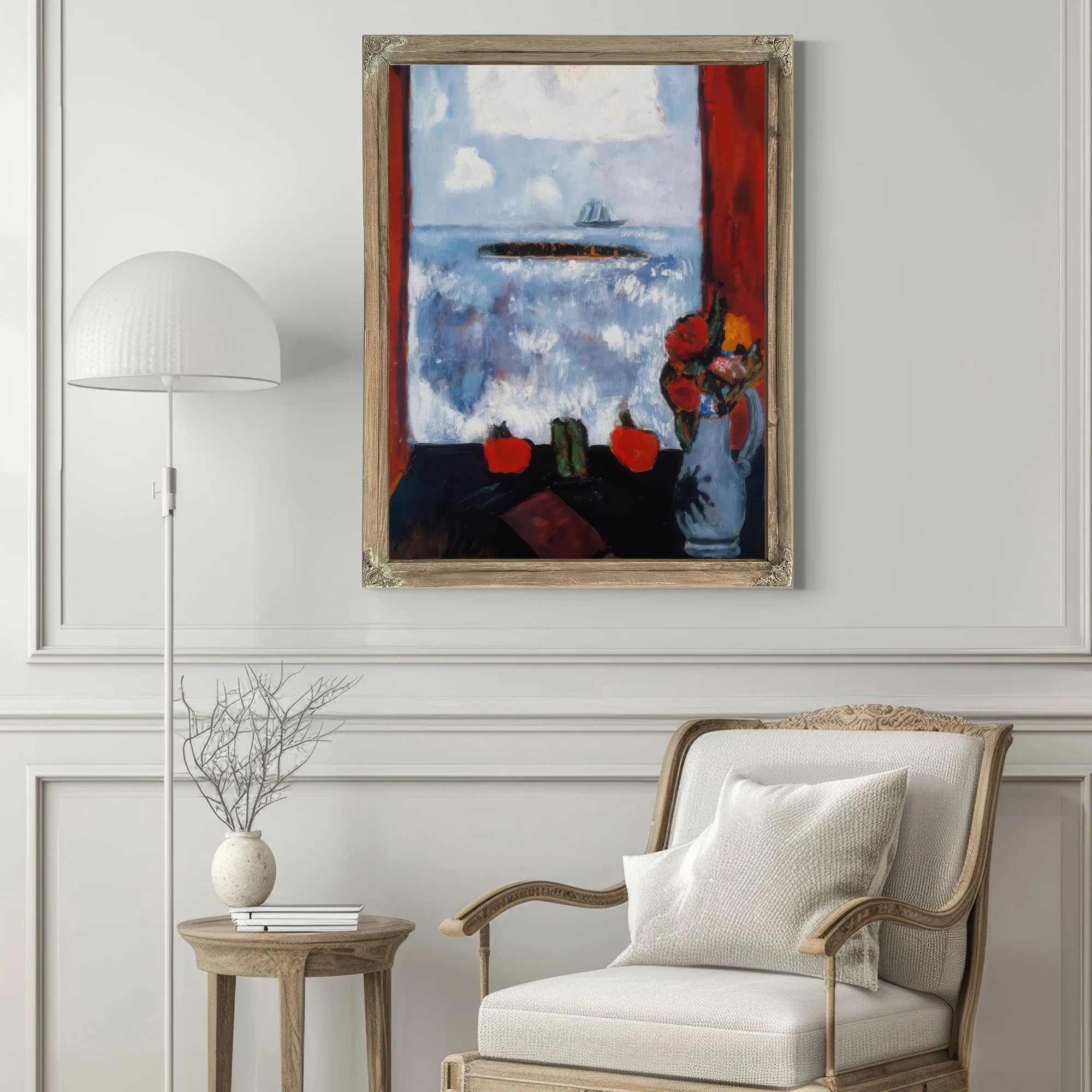 Summer Sea Window Red Curtain By Marsden Hartley Fine Art Print