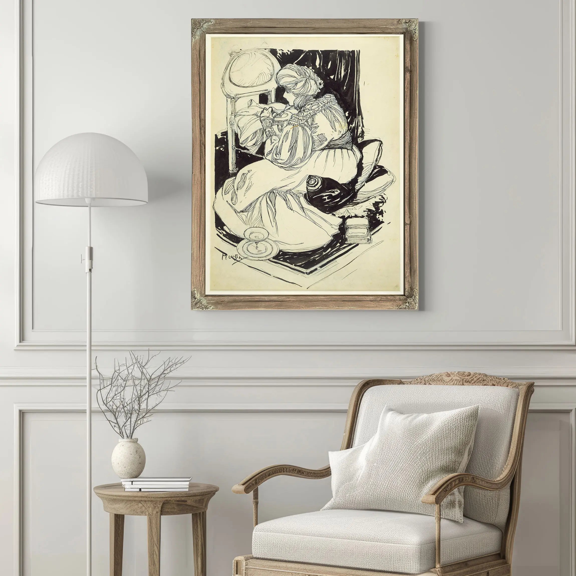 Sarah Bernhardt Dining Off A Chair by Alphonse Mucha