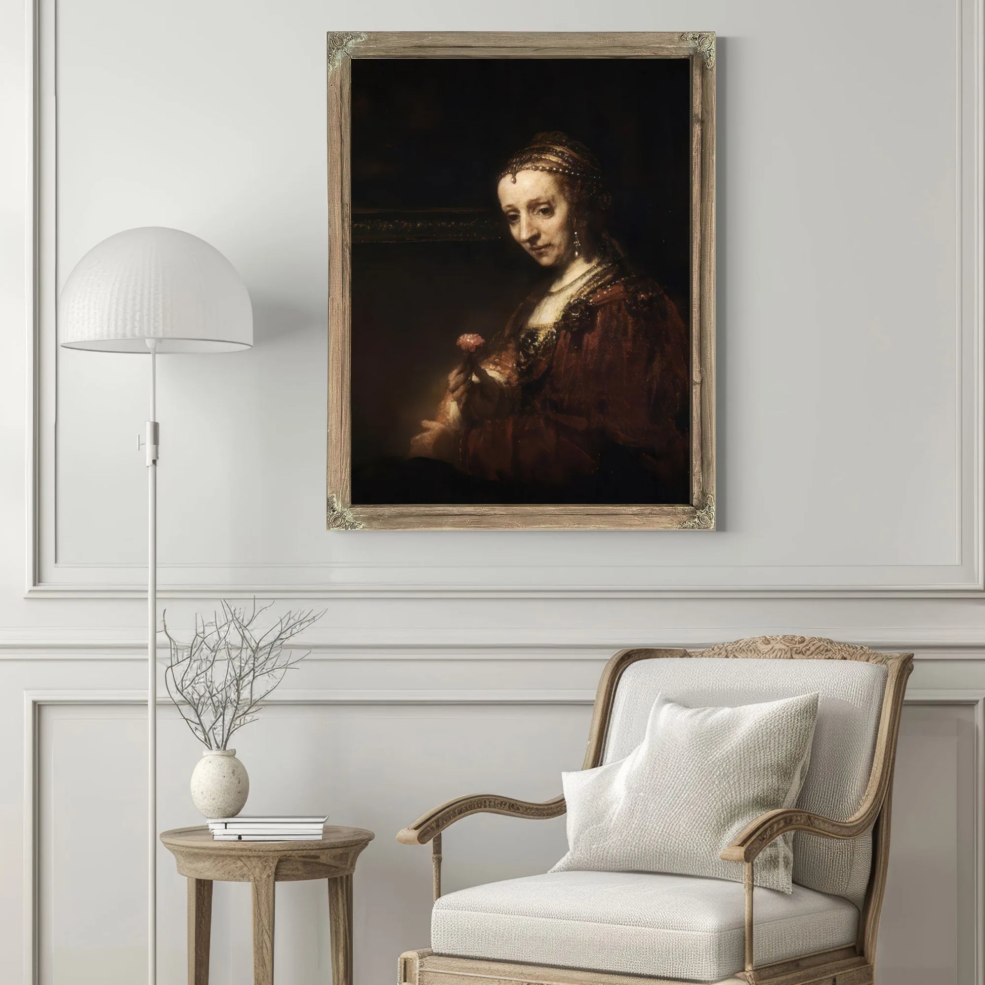 Lady With A Pink By Rembrandt Fine Art Print