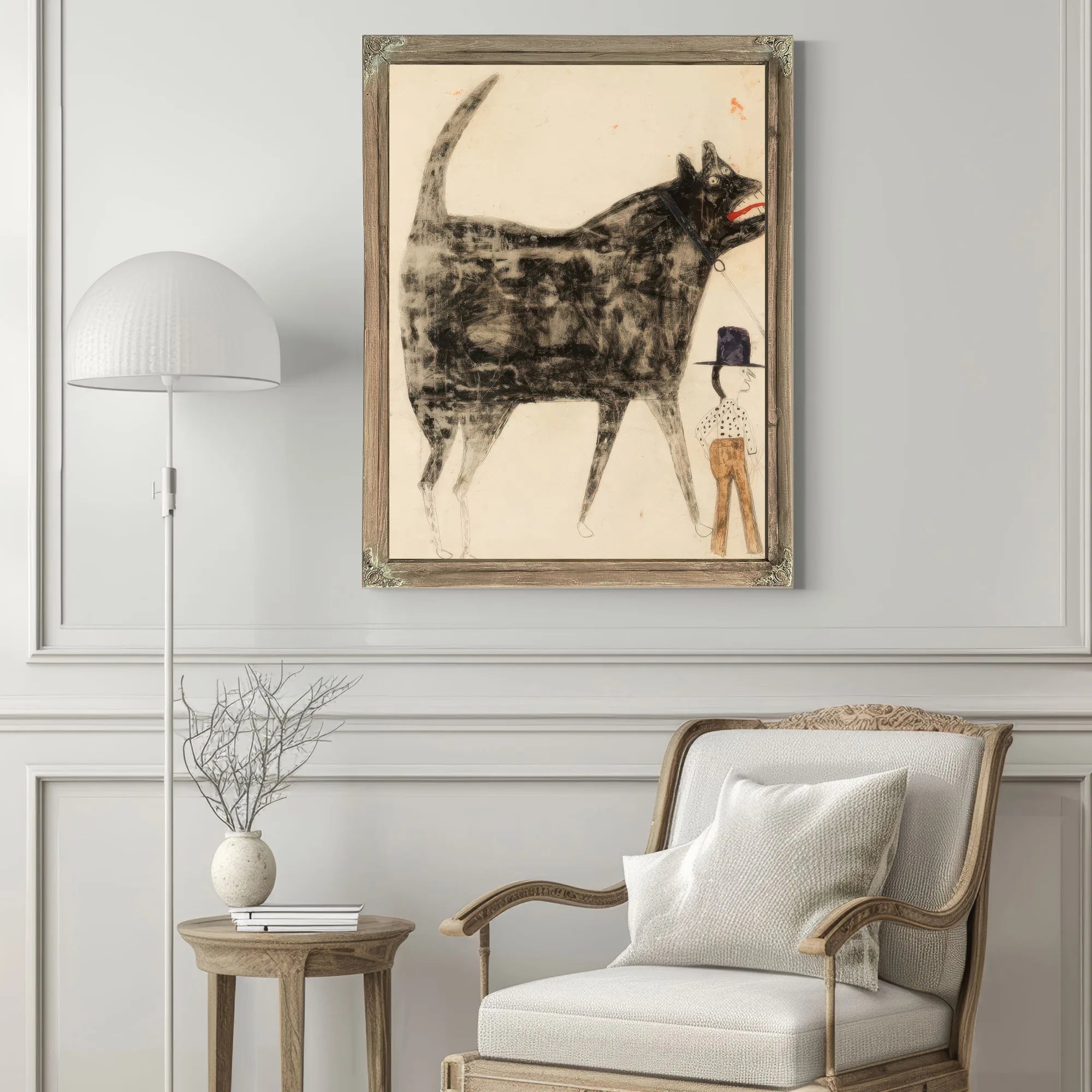 Man And Large Dog By Bill Traylor Fine Art Print