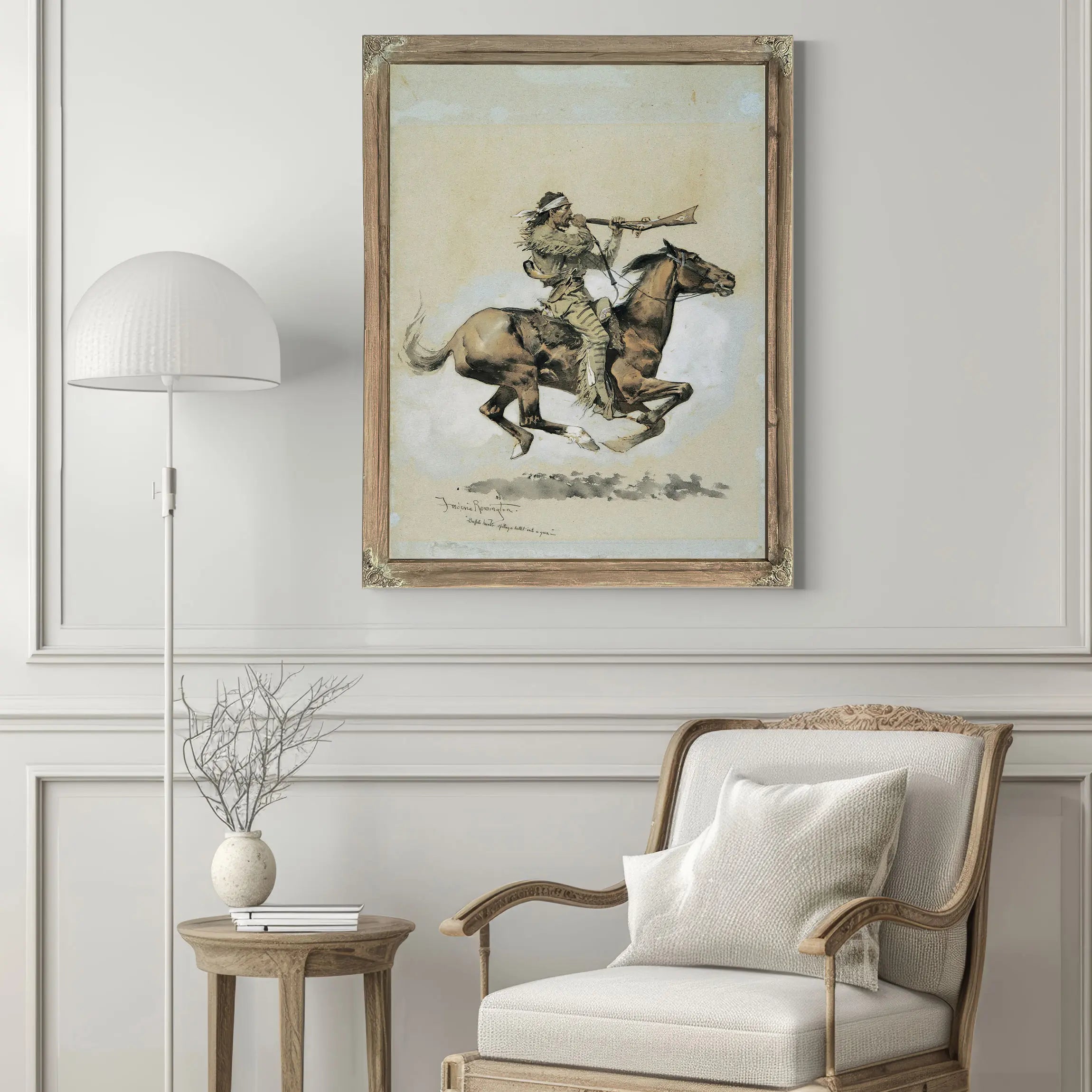 Buffalo Hunter Spitting A Bullet Into A Gun by Frederic Remington