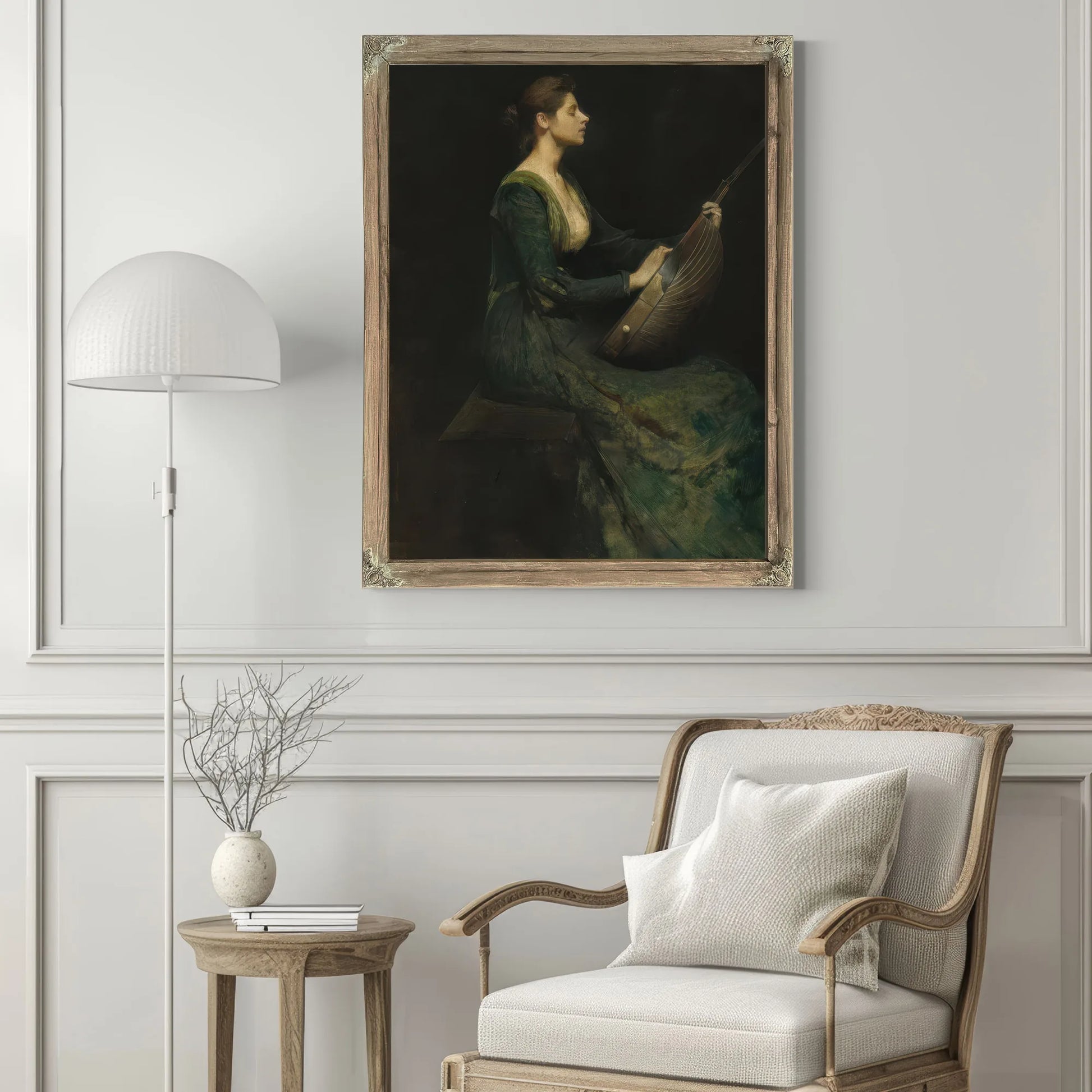Lady With A Lute By Thomas Wilmer Dewing Fine Art Print