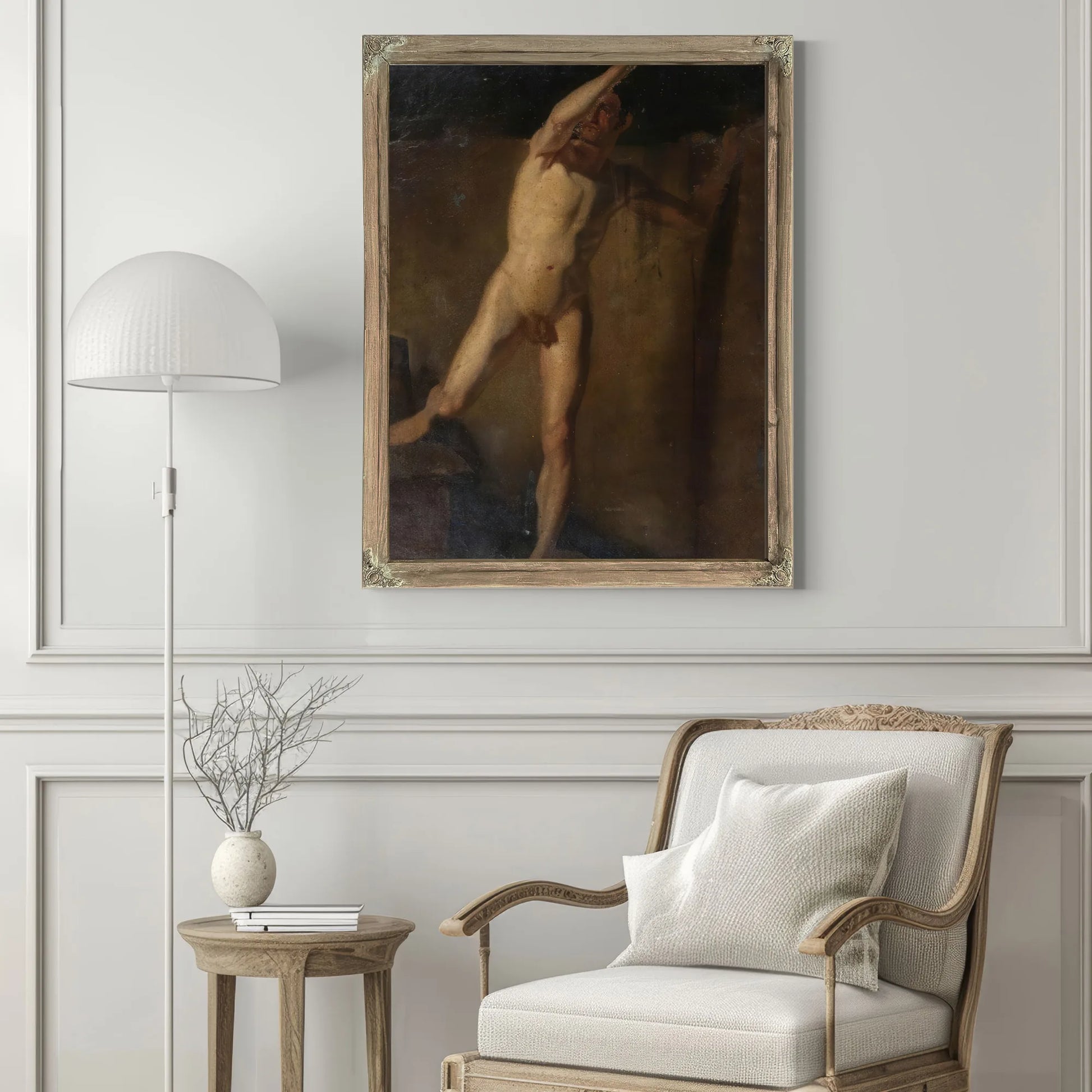 Standing Male Nude, Raised Right Arm, Right Foot Resting On Blocks By William Etty Fine Art Print