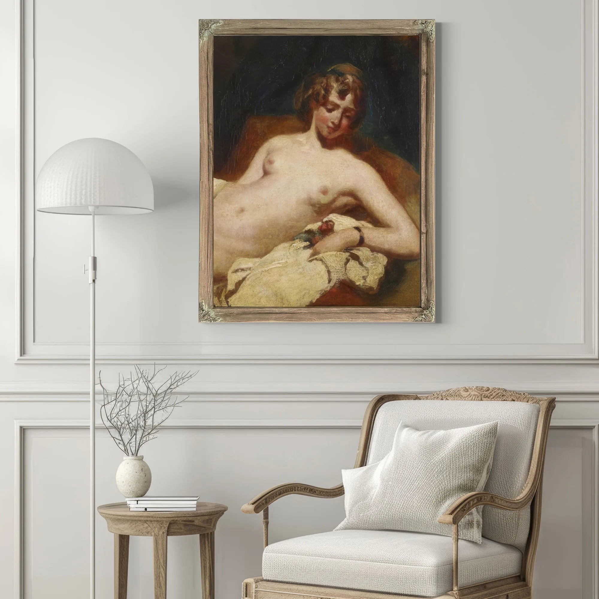 Half Figure Of A Reclining Female Nude On Her Side By William Etty Fine Art Print