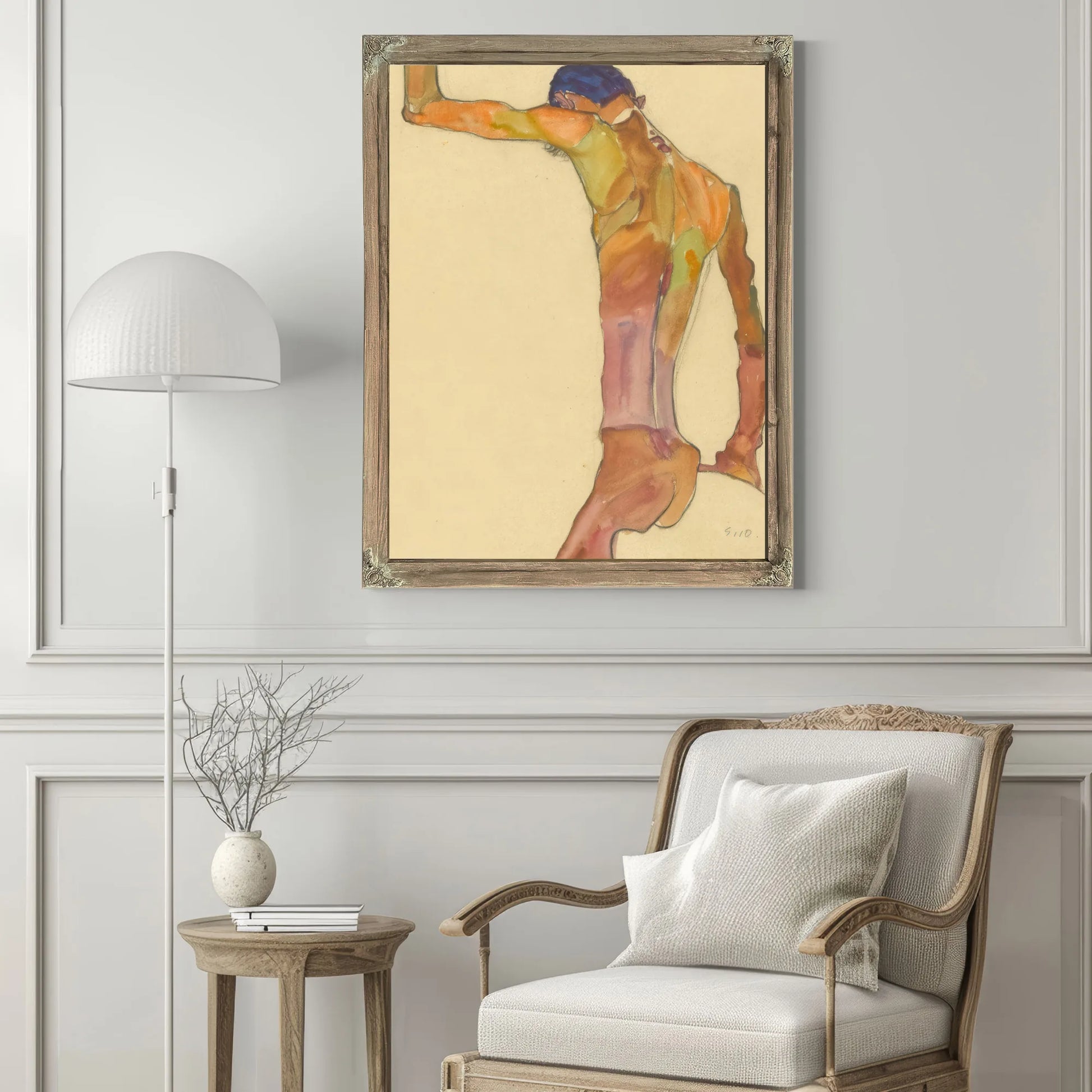 Standing Male Nude With Arm Raised Back View By Egon Schiele Fine Art Print