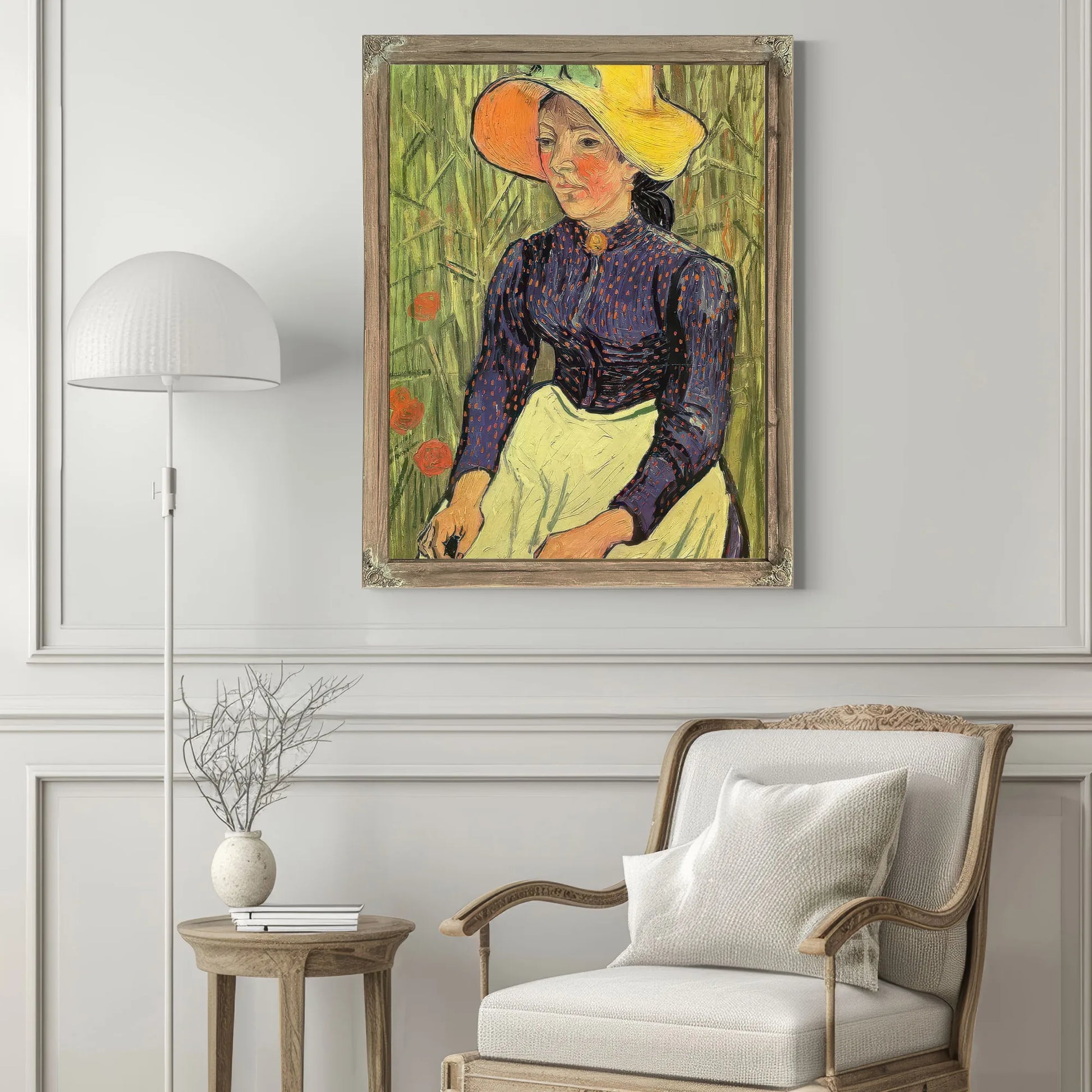 Young Peasant Woman With Straw Hat Sitting In The Wheat By Vincent Van Gogh Fine Art Print