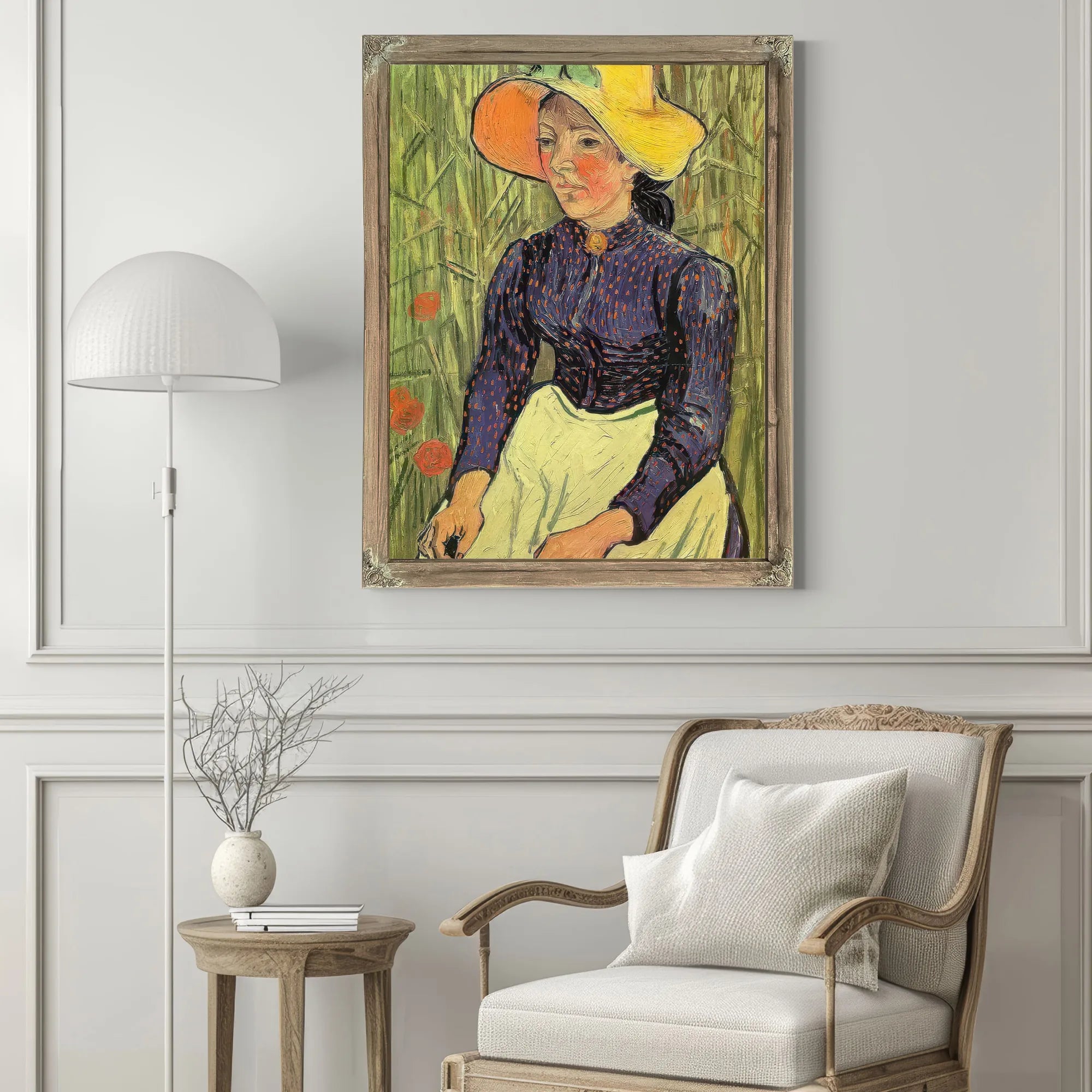 Young Peasant Woman With Straw Hat Sitting In The Wheat By Vincent Van Gogh Fine Art Print