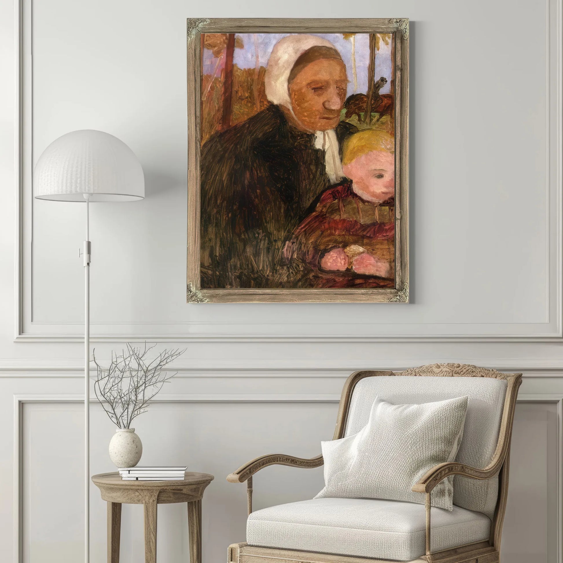 Farmwoman With Child, Rider In The Background By Paula Modersohn Becker Fine Art Print