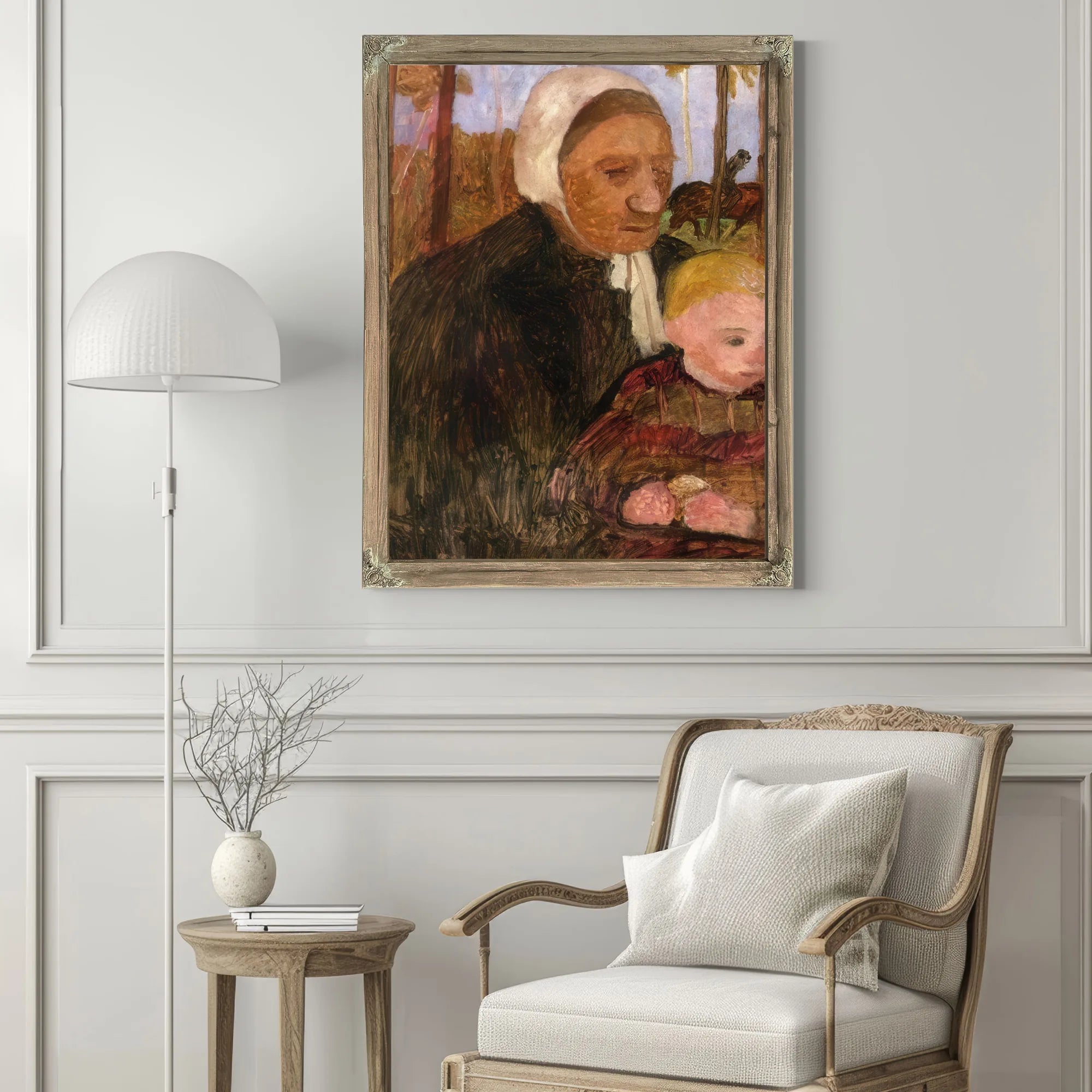 Farmwoman With Child, Rider In The Background By Paula Modersohn Becker Fine Art Print
