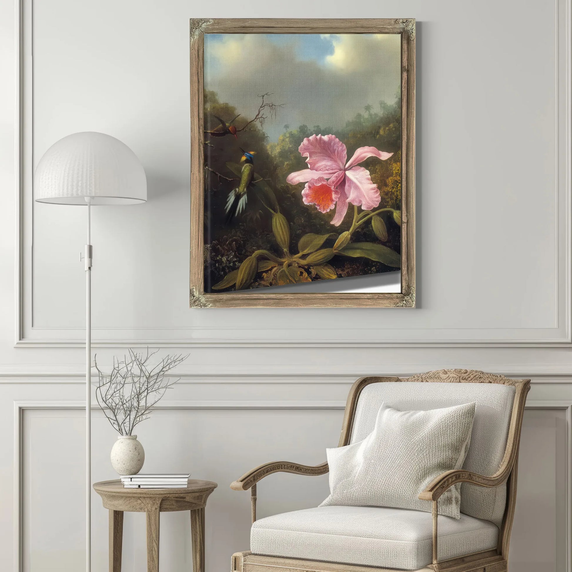 Fighting Hummingbirds With Pink Orchid By Martin Johnson Heade Fine Art Print