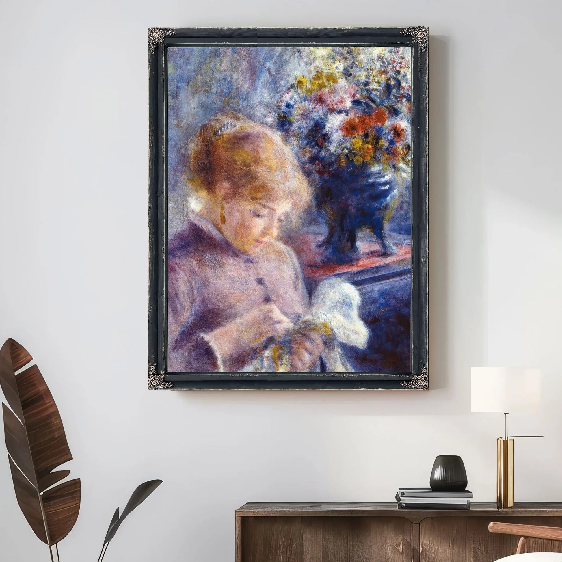 Young Woman Sewing By Pierre August Renoir Fine Art Print