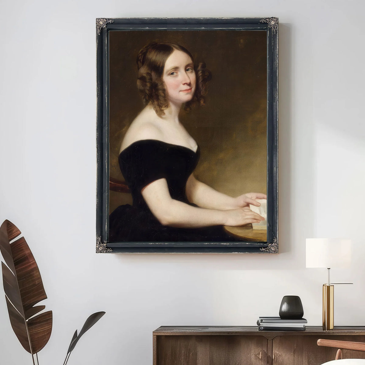 Portrait Of A Lady In A Black Gown By George Peter Alexander Healy Fine Art Print