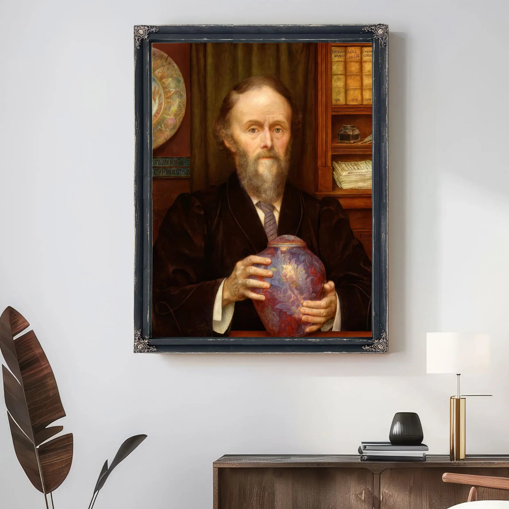 Portrait Of William De Morgan Holding Lustre Vase 1909 by Evelyn De Morgan