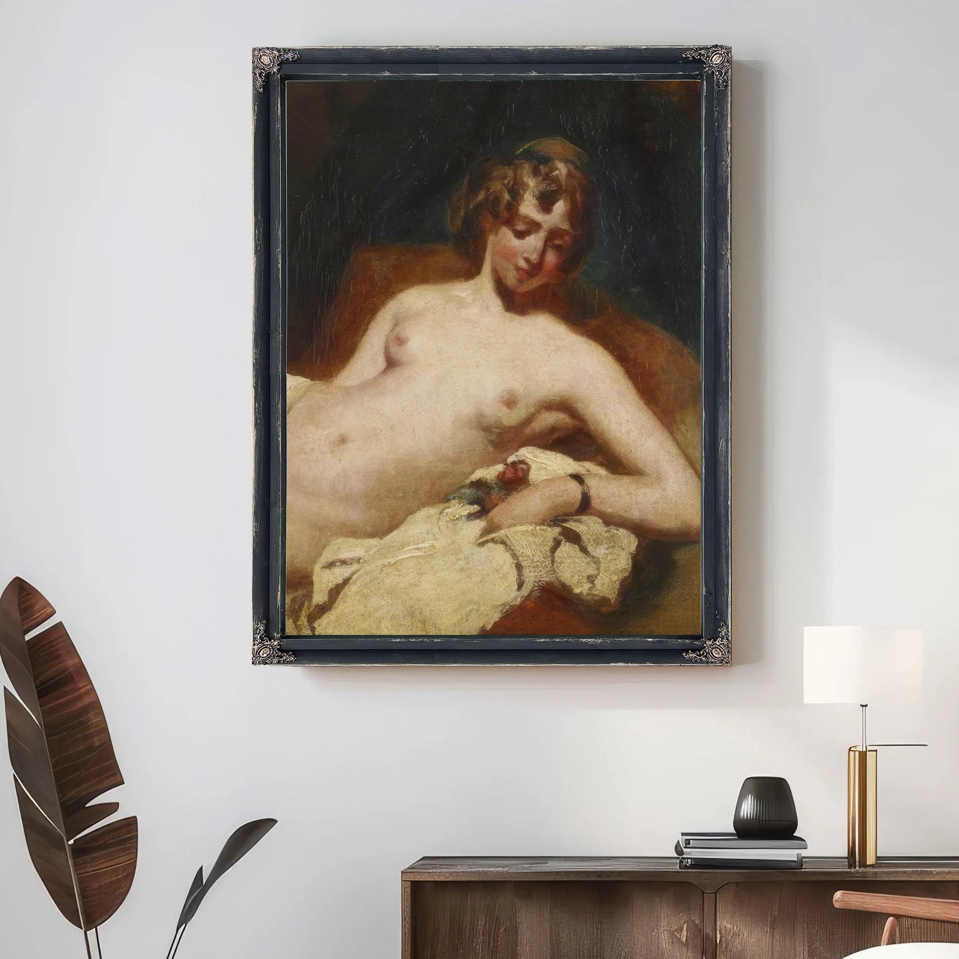 Half Figure Of A Reclining Female Nude On Her Side By William Etty Fine Art Print