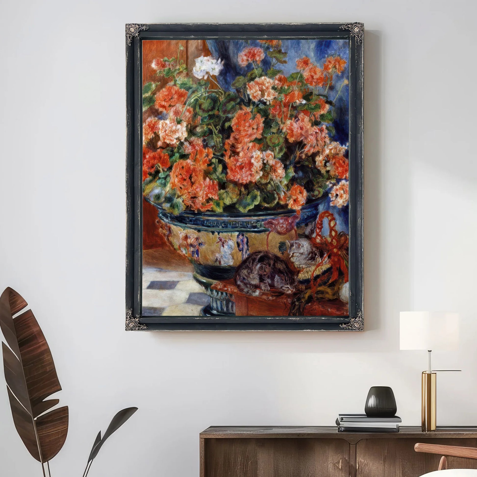 Geraniums And Cats By Pierre Auguste Renoir Fine Art Print