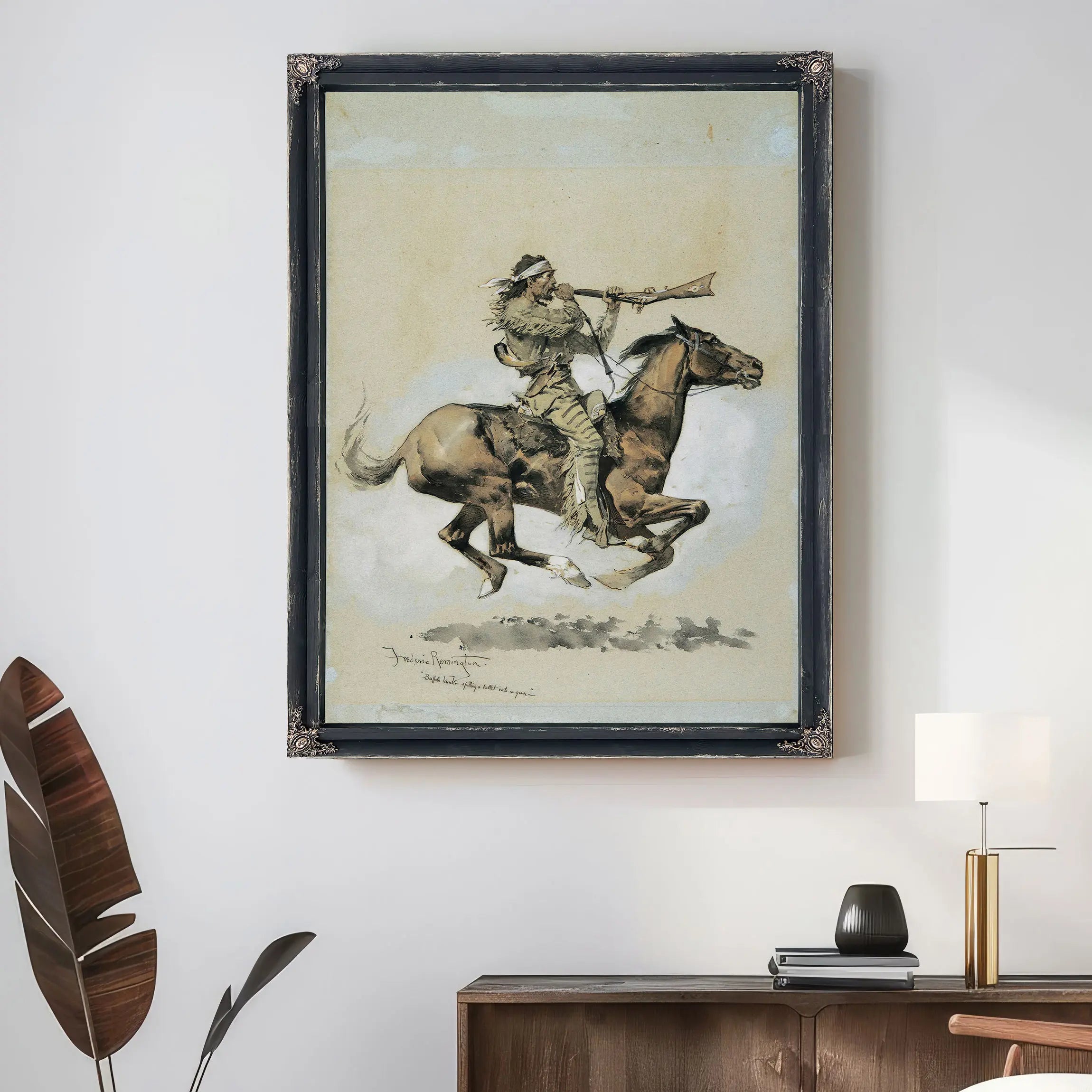 Buffalo Hunter Spitting A Bullet Into A Gun by Frederic Remington