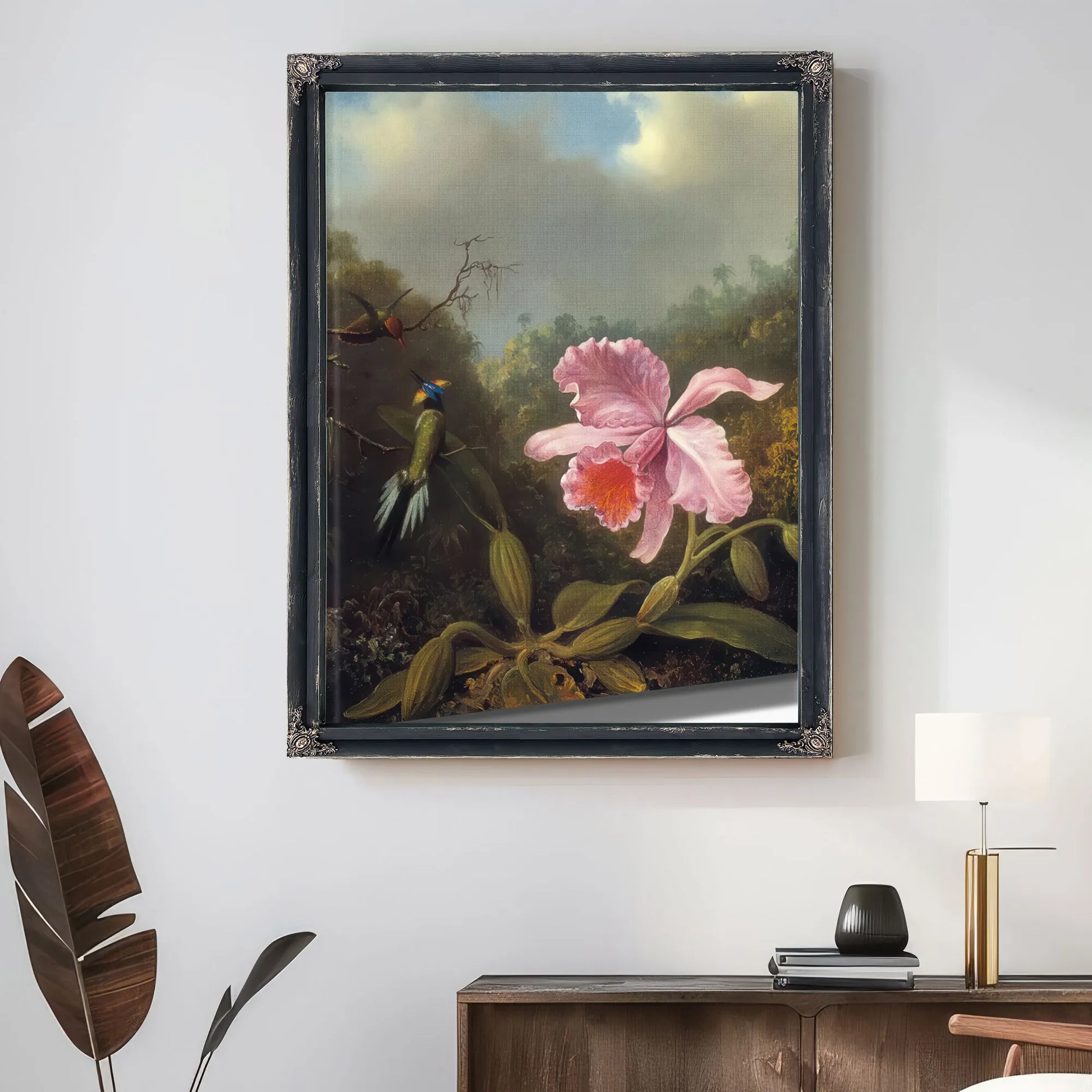 Fighting Hummingbirds With Pink Orchid By Martin Johnson Heade Fine Art Print