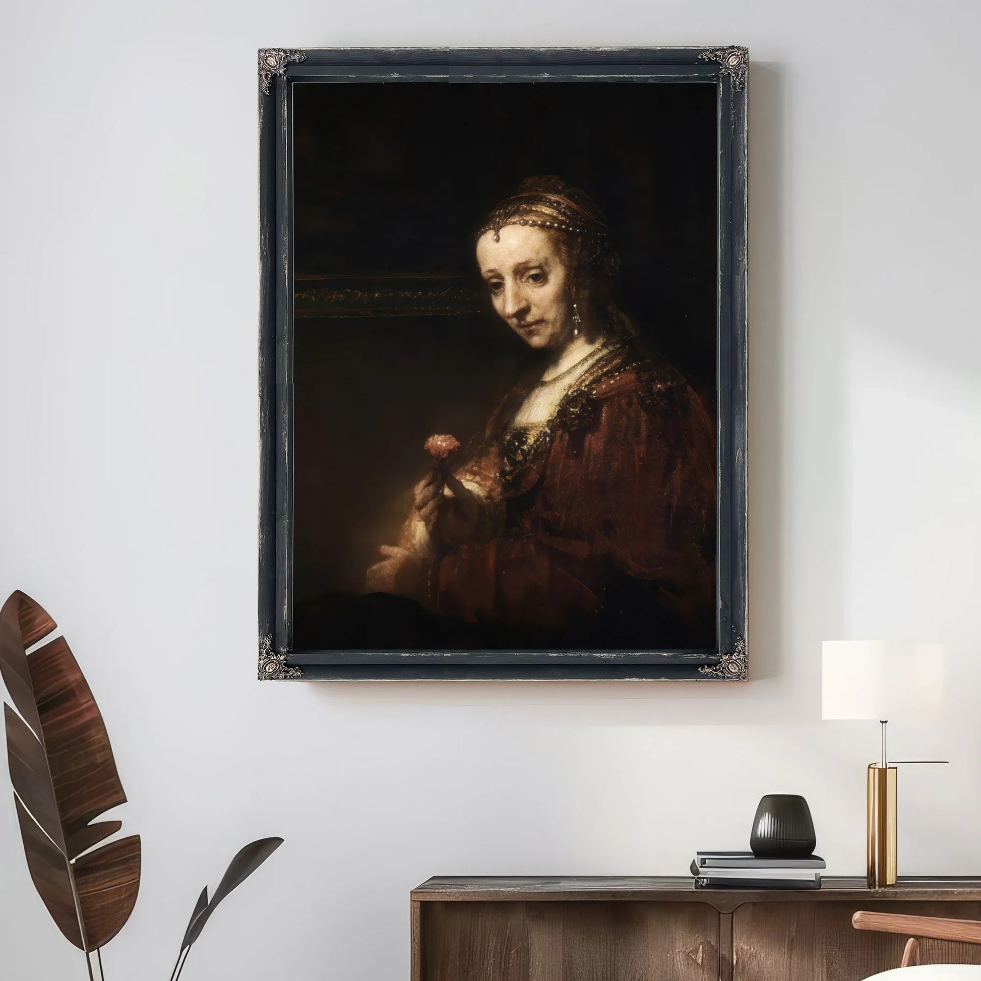 Lady With A Pink By Rembrandt Fine Art Print