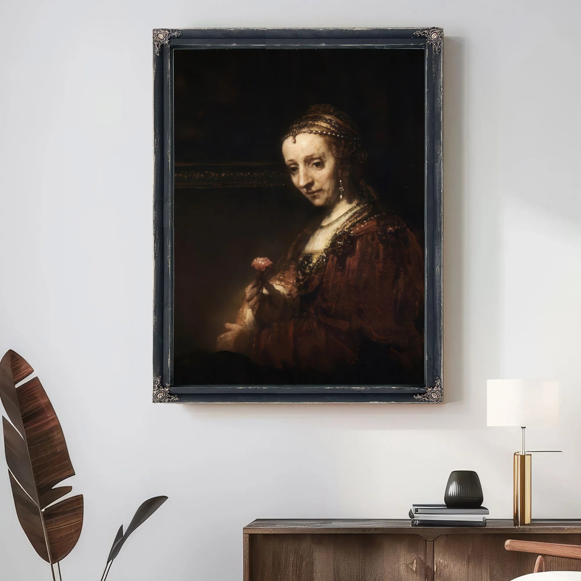 Lady With A Pink By Rembrandt Fine Art Print