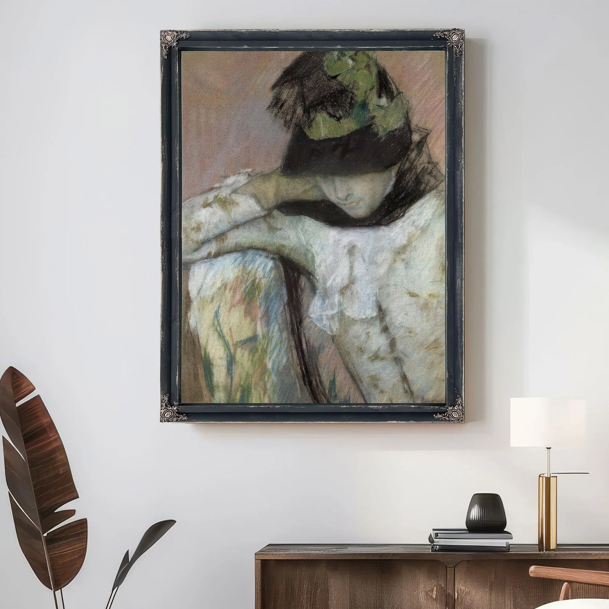 Young Woman In A Black And Green Bonnet, Looking Down By Mary Cassatt Fine Art Print