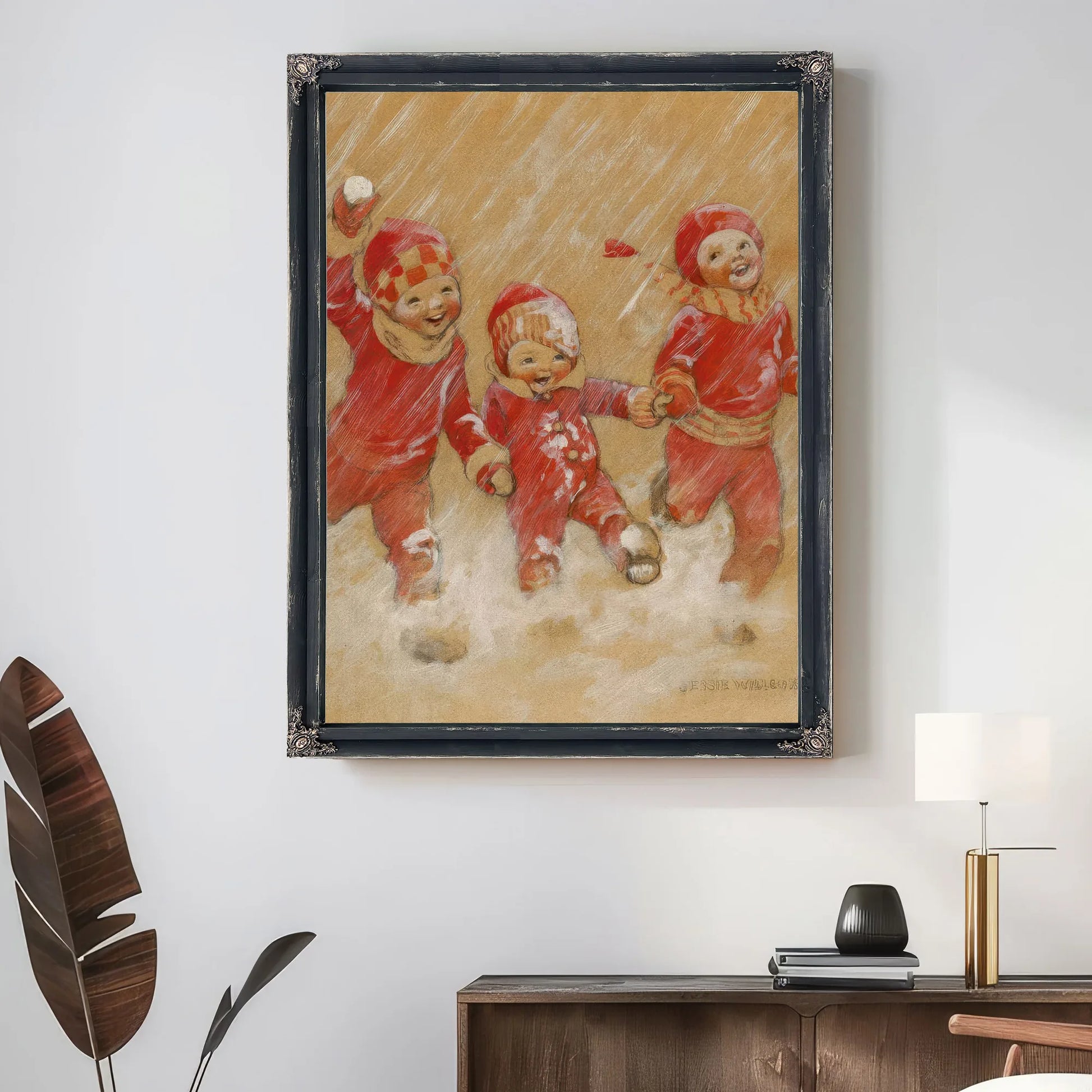 Children Playing In The Snow by Jessie Willcox Smith Fine Art Print