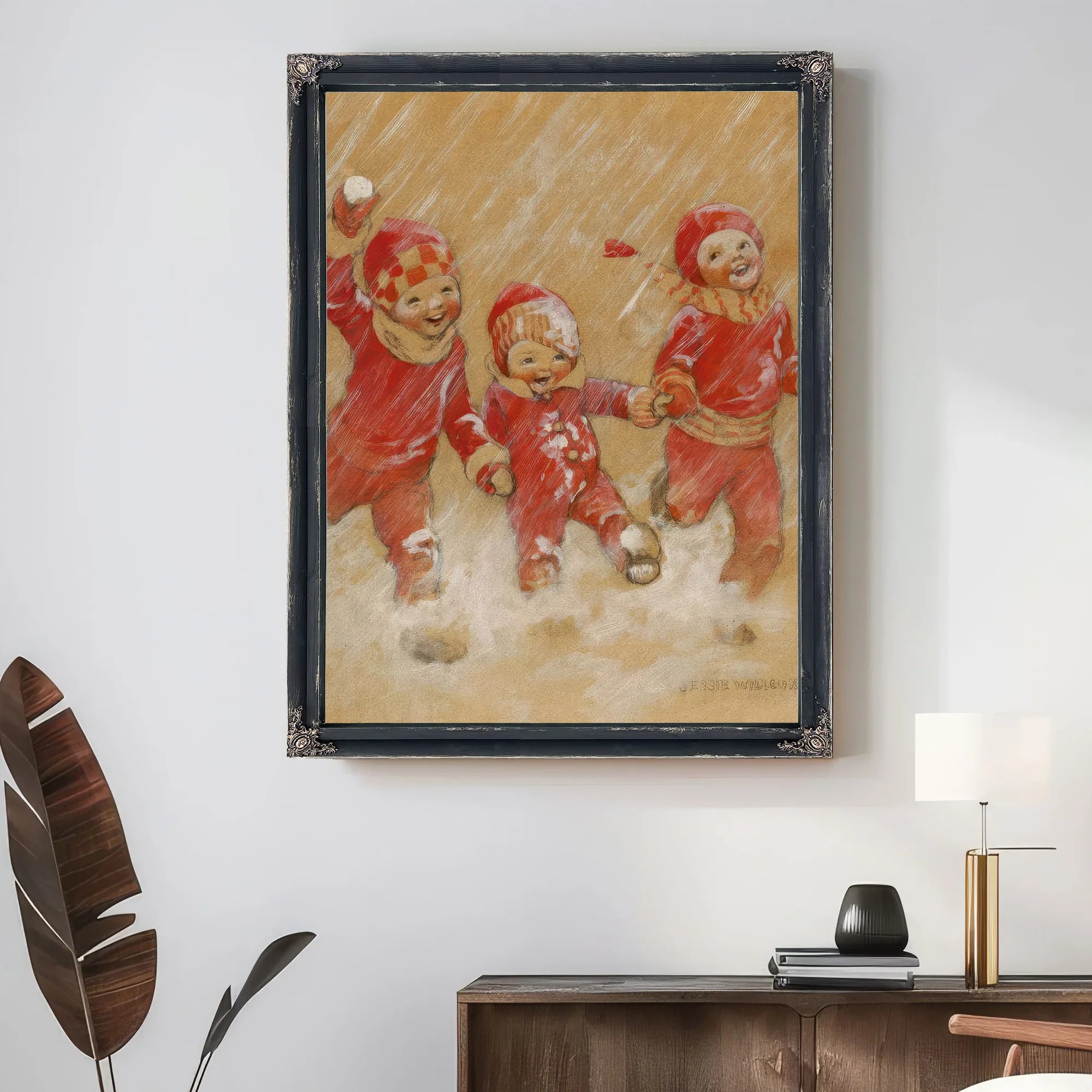Children Playing In The Snow by Jessie Willcox Smith Fine Art Print