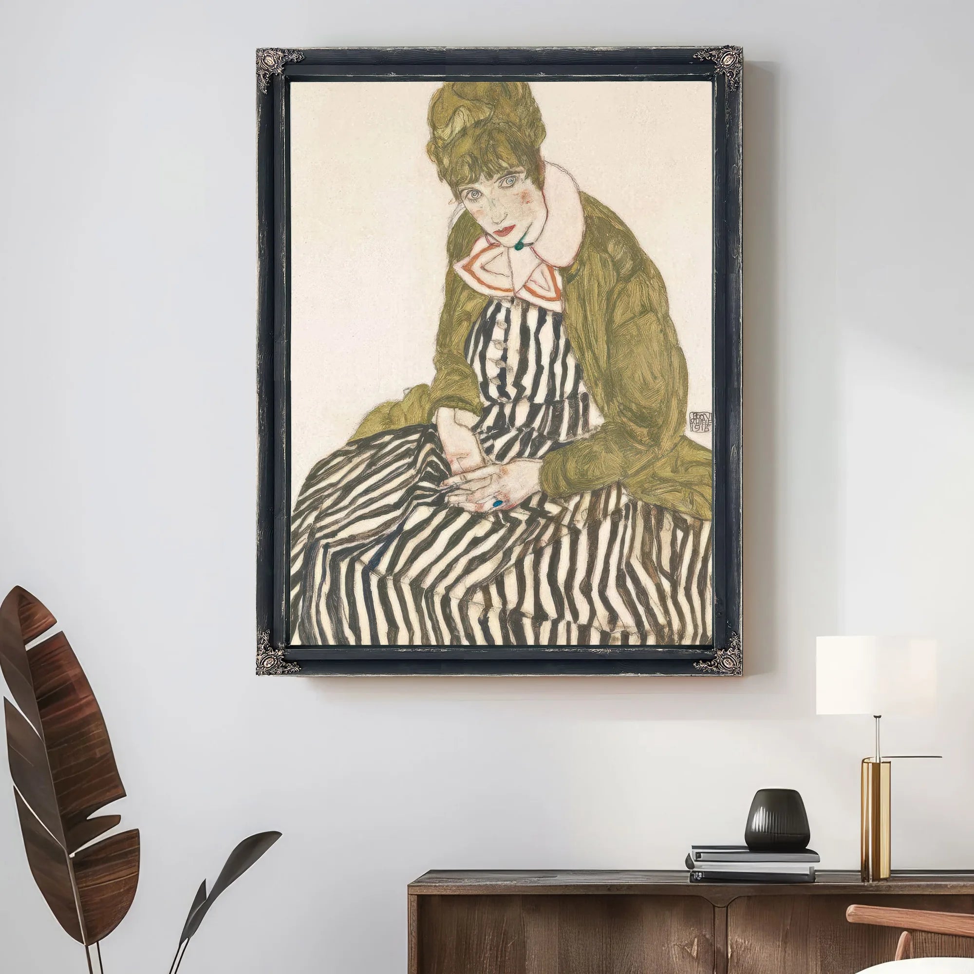Portrait Of Edith Schiele With Striped Dress 1915 Gouache Pencil By Egon Schiele Fine Art Print