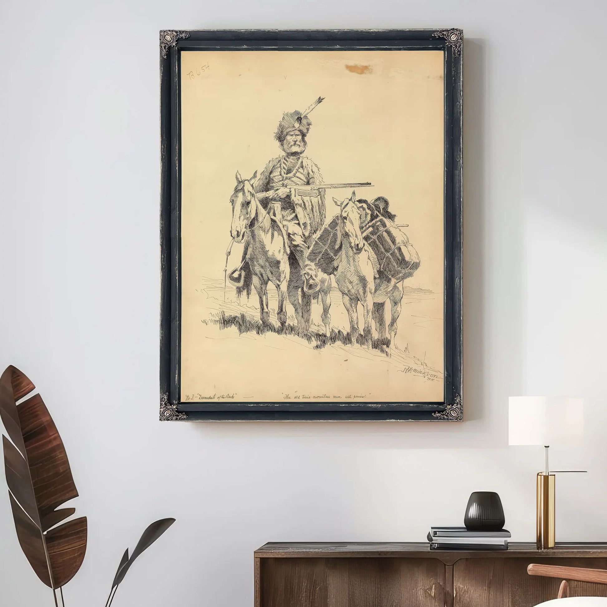 An Oldtime Mountain Man With His Ponies  by Frederic Remington