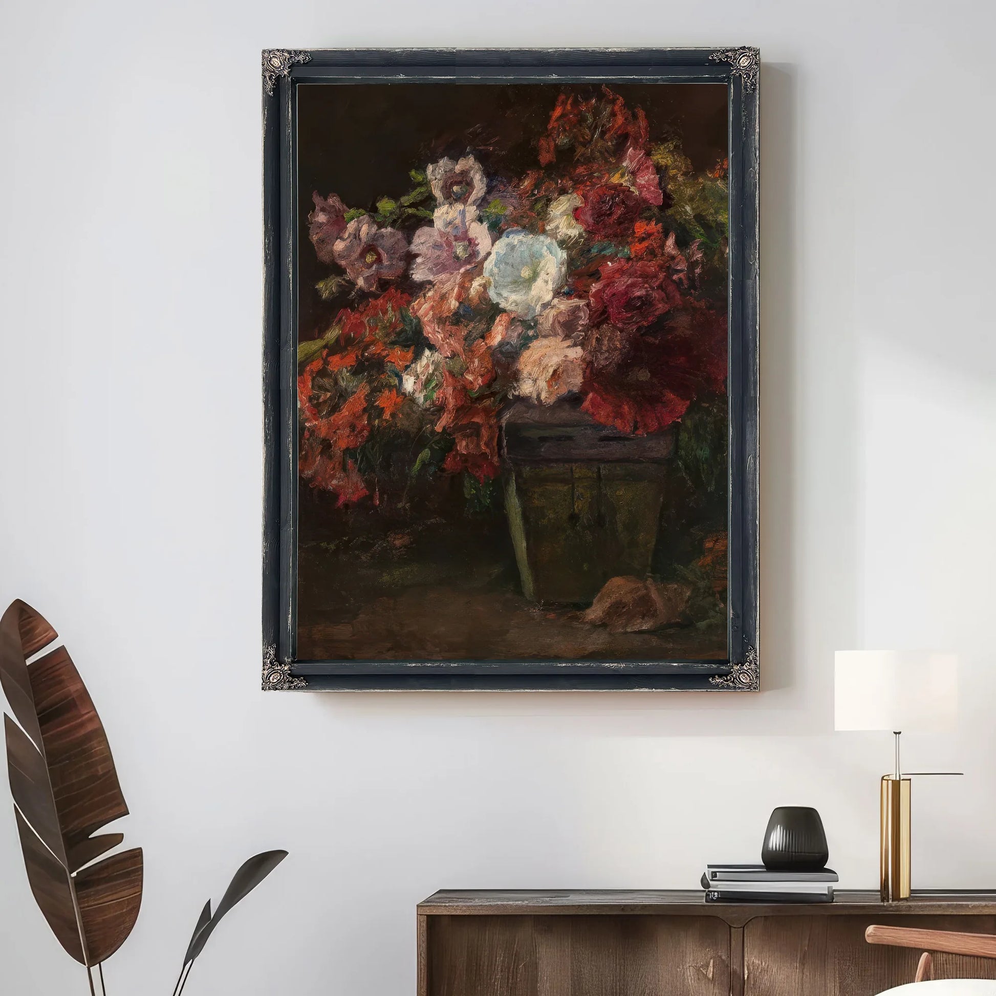 Hollyhocks (Vase Of Flowers) By Theodore Clement Steele Fine Art Print