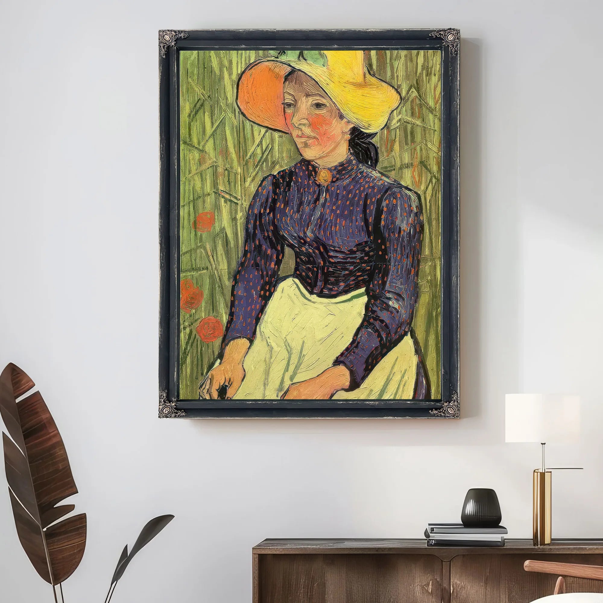 Young Peasant Woman With Straw Hat Sitting In The Wheat By Vincent Van Gogh Fine Art Print