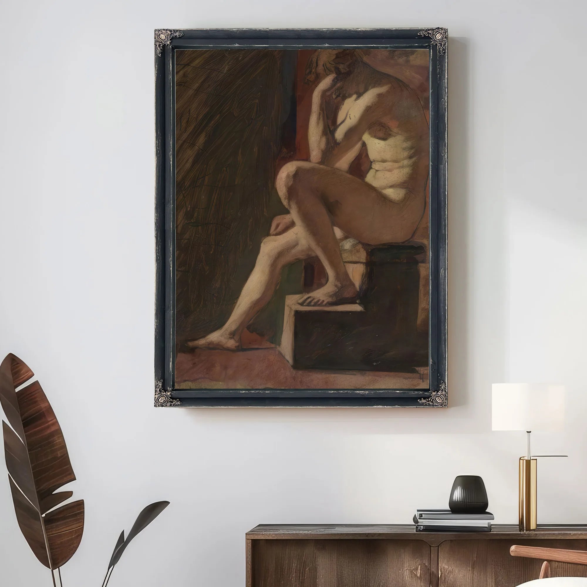 Seated Male Nude, Head Resting Against Hand, Left Foot Resting On Block By William Etty Fine Art Print