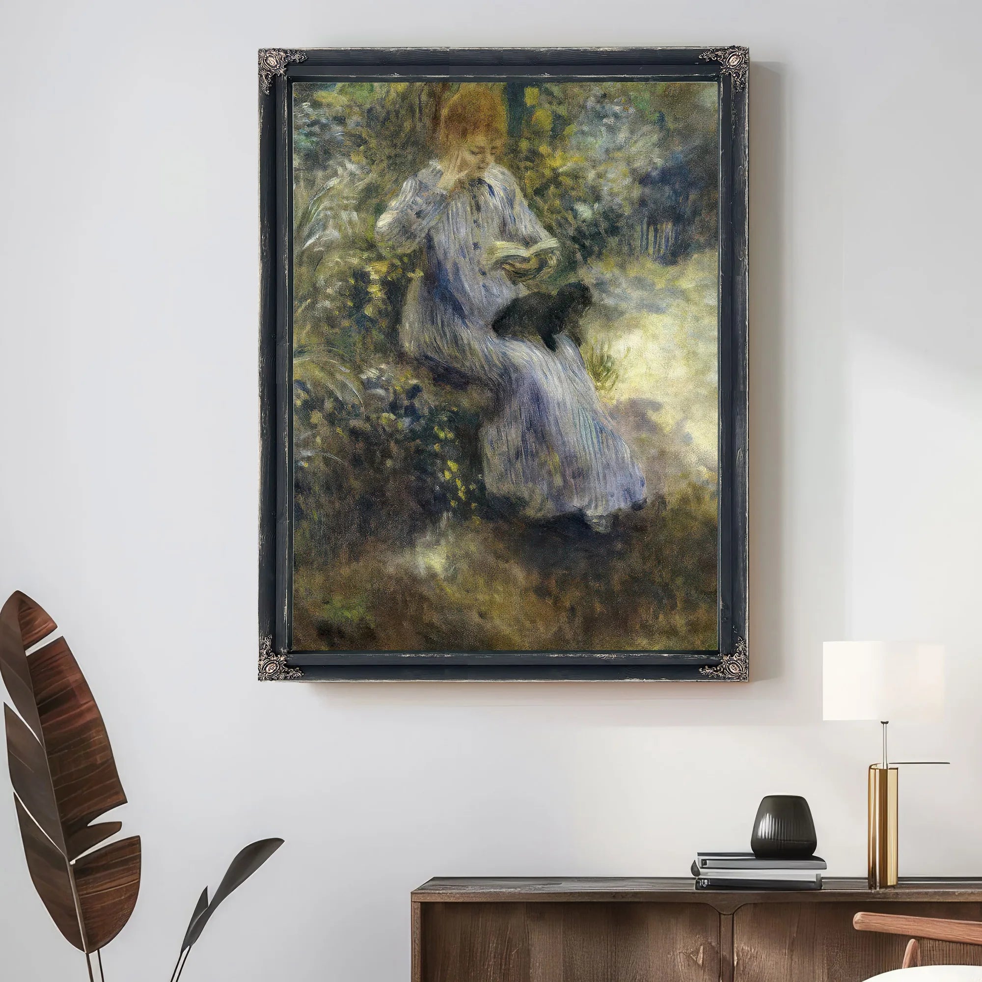 Woman And Black Dog By Pierre Auguste Renoir Fine Art Print