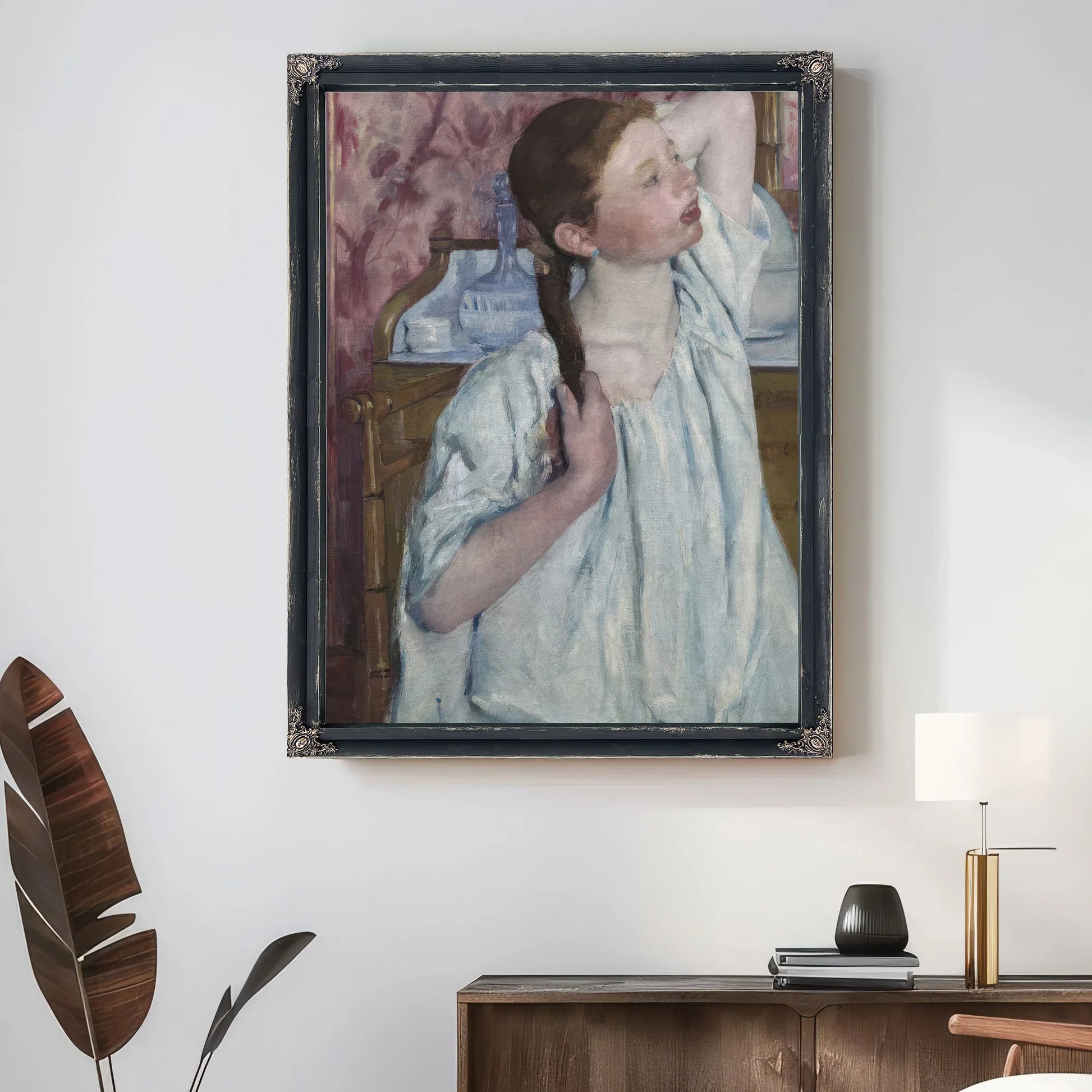 Girl Arranging Her Hair By Mary Cassatt Fine Art Print