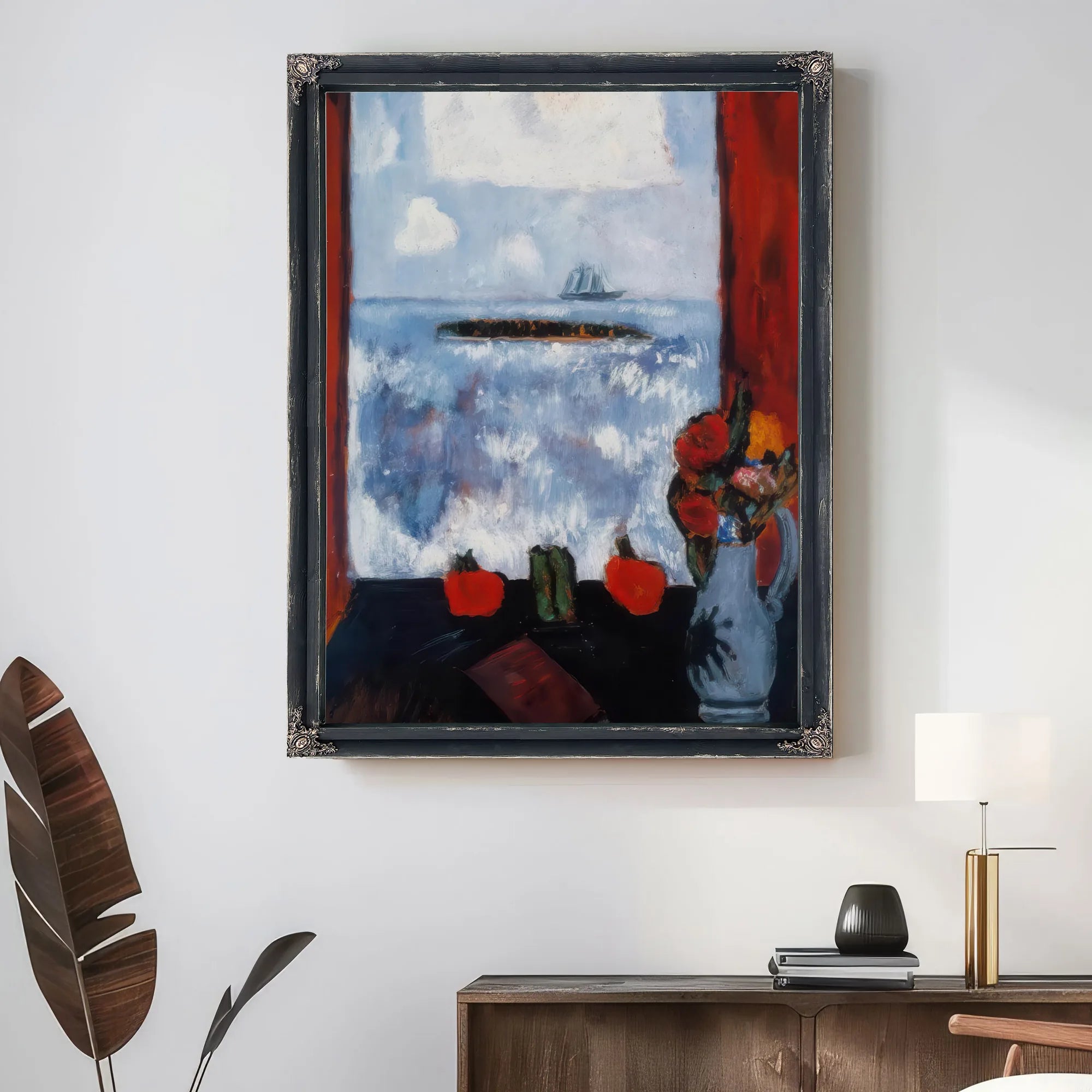 Summer Sea Window Red Curtain By Marsden Hartley Fine Art Print