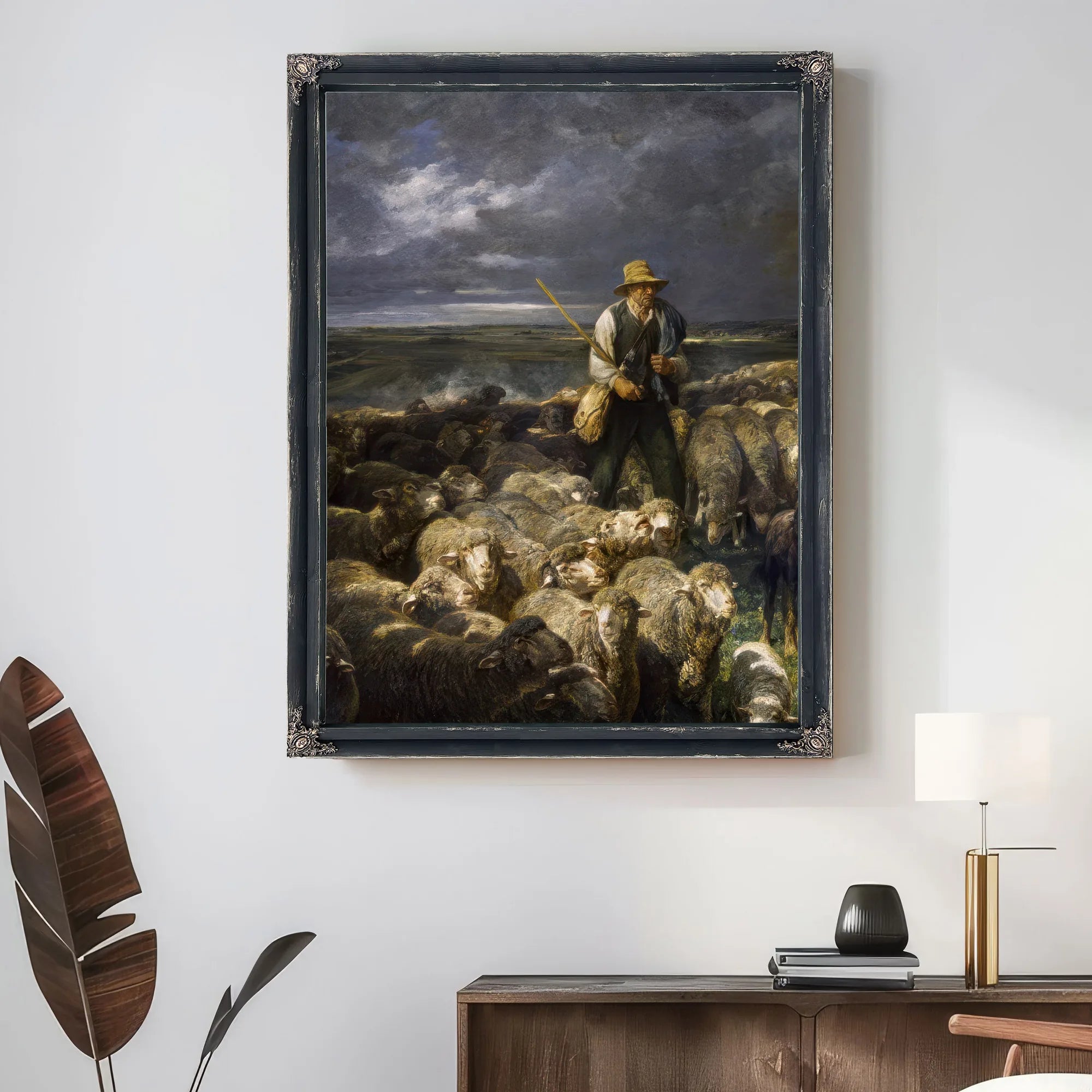 Shepherd And His Flock By Charles Emile Jacque Fine Art Print